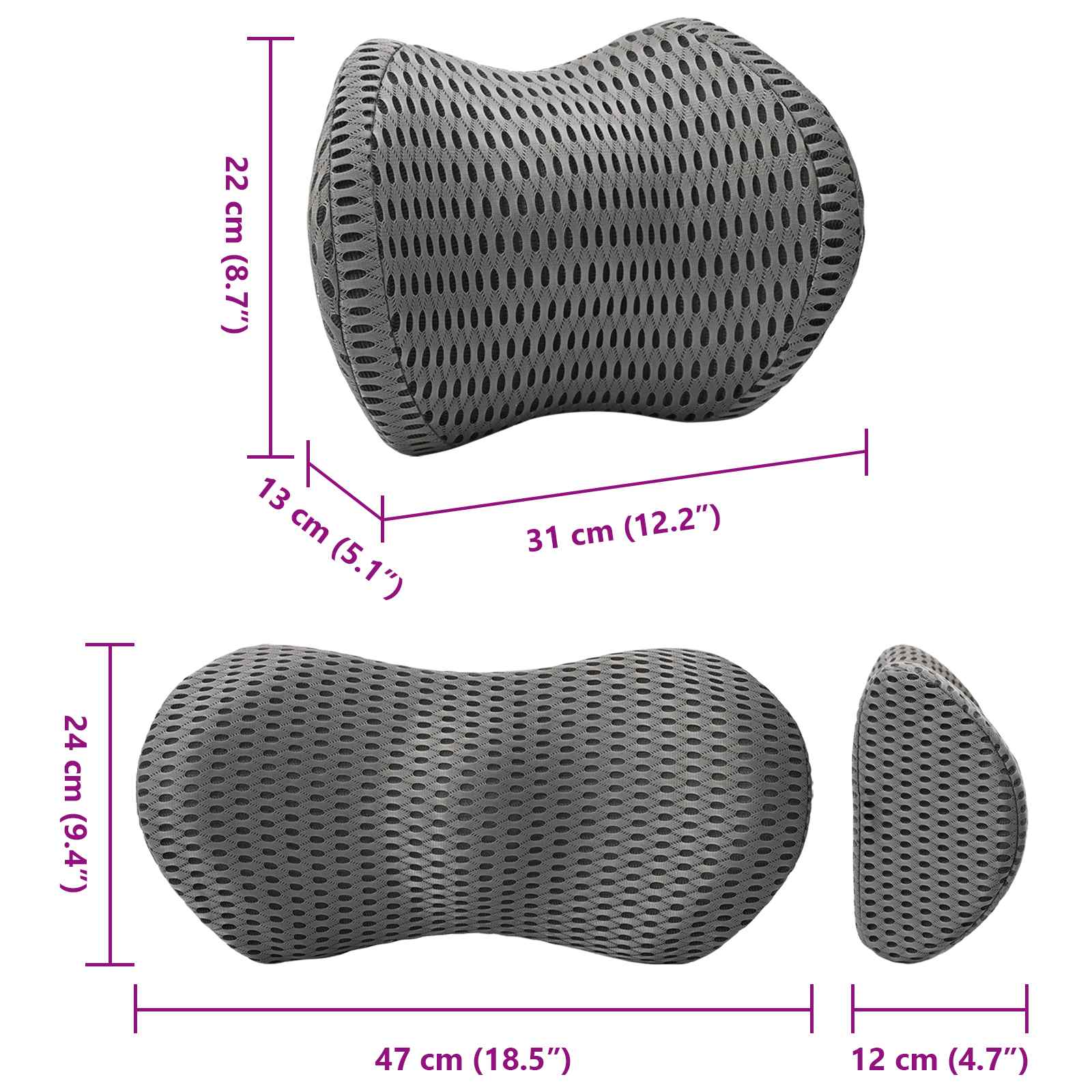 Almohada cervical, Almohada lumbar Gris Espuma Viscoelástica