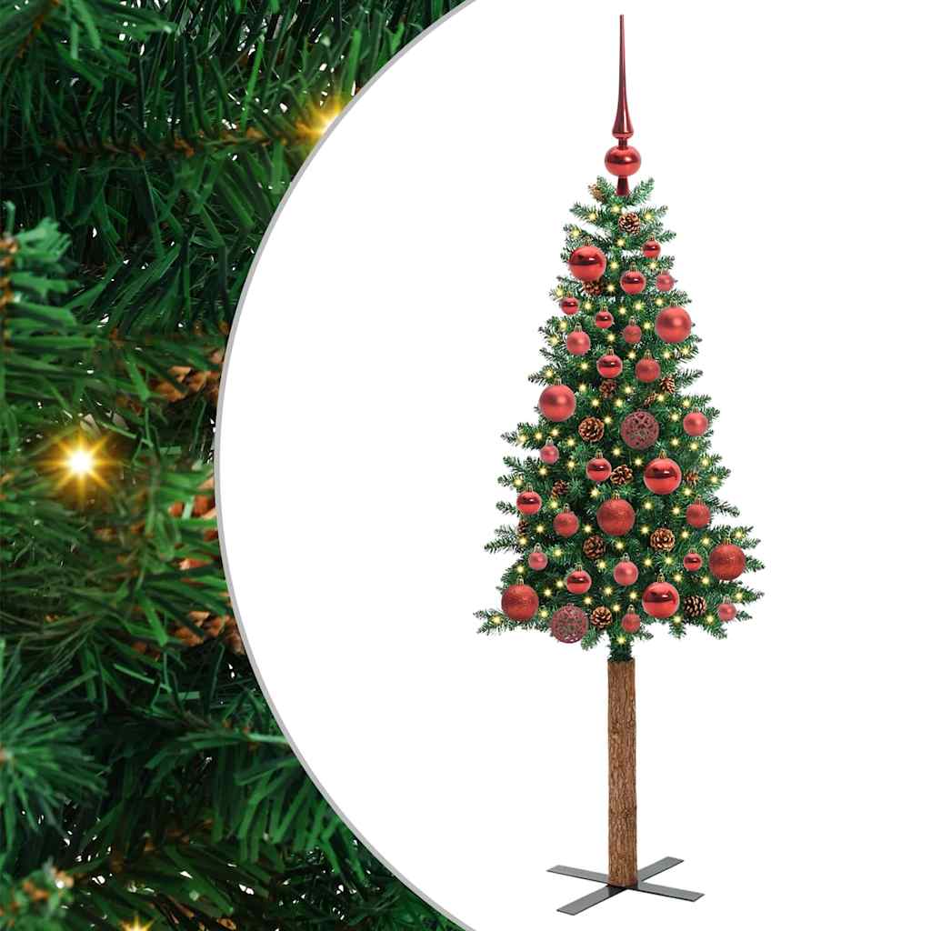 Árbol de Navidad Delgado con 150 LED con soporte Verde 150 cm