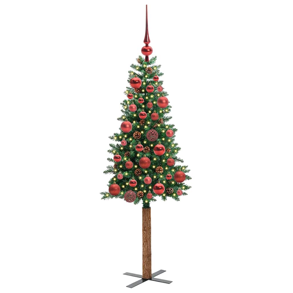 Árbol de Navidad Delgado con 150 LED con soporte Verde 150 cm