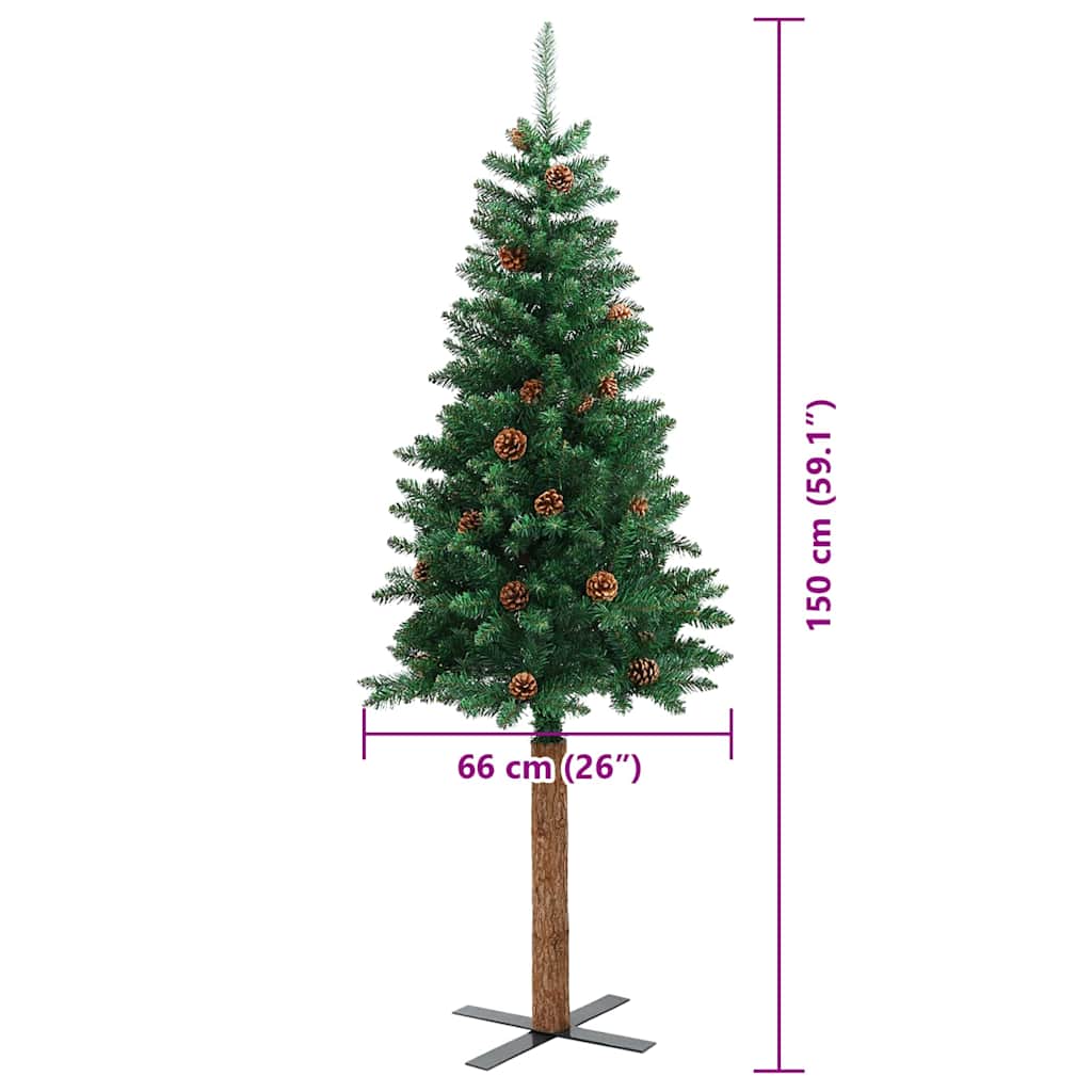 Árbol de Navidad Delgado con 150 LED con soporte Verde 150 cm
