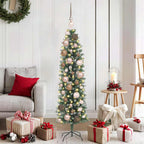 Árbol Navideño Artificial Delgado con 150 LED Verde y 120 cm