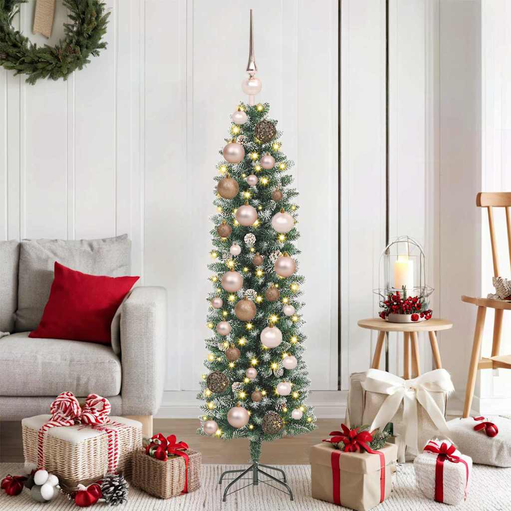Árbol Navideño Artificial Delgado con 150 LED Verde y 120 cm