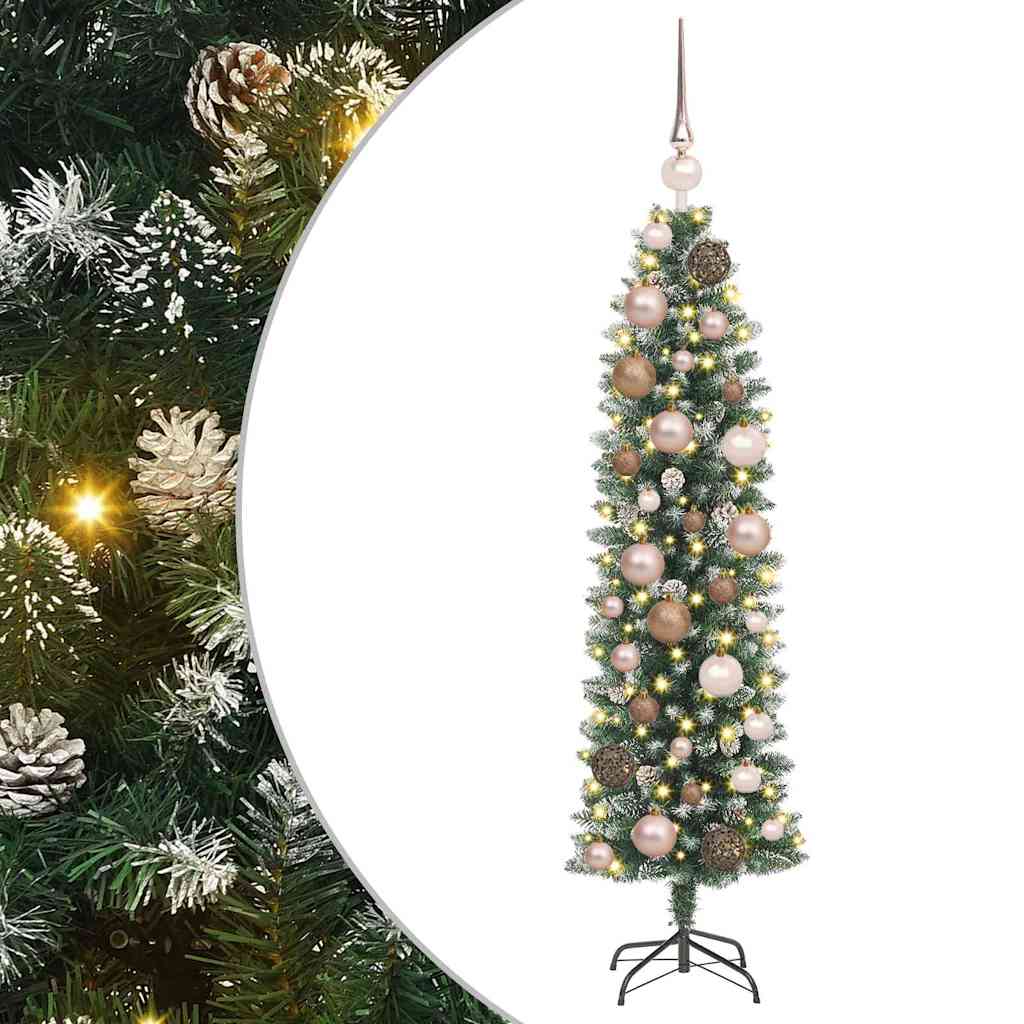Árbol Navideño Artificial Delgado con 150 LED Verde y 120 cm