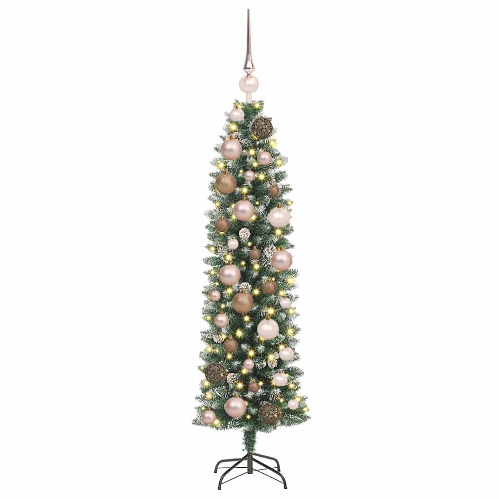 Árbol Navideño Artificial Delgado con 150 LED Verde y 120 cm