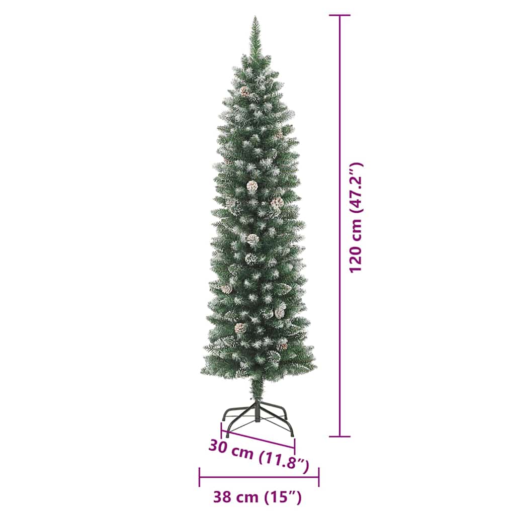 Árbol Navideño Artificial Delgado con 150 LED Verde y 120 cm