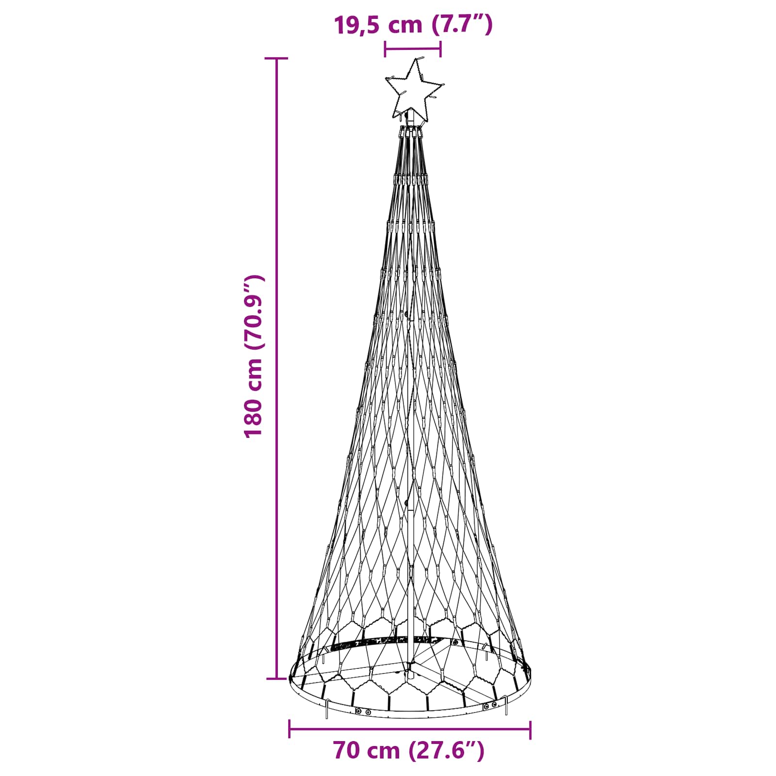 Árbol de Navidad LED con 230 LED Multicolor 184.5 cm Metal
