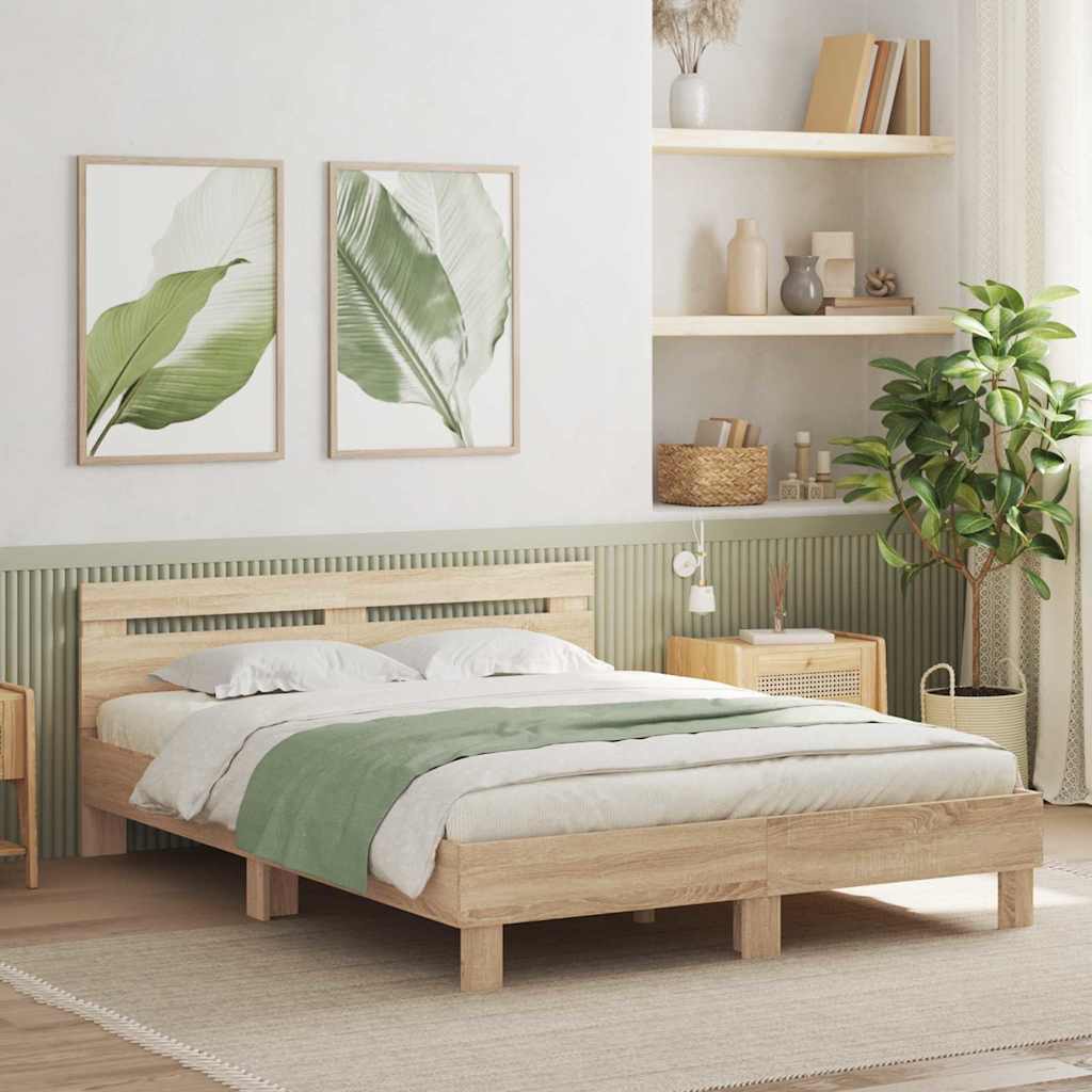 LED Bed Frame 137 x 190 cm Engineered Wood