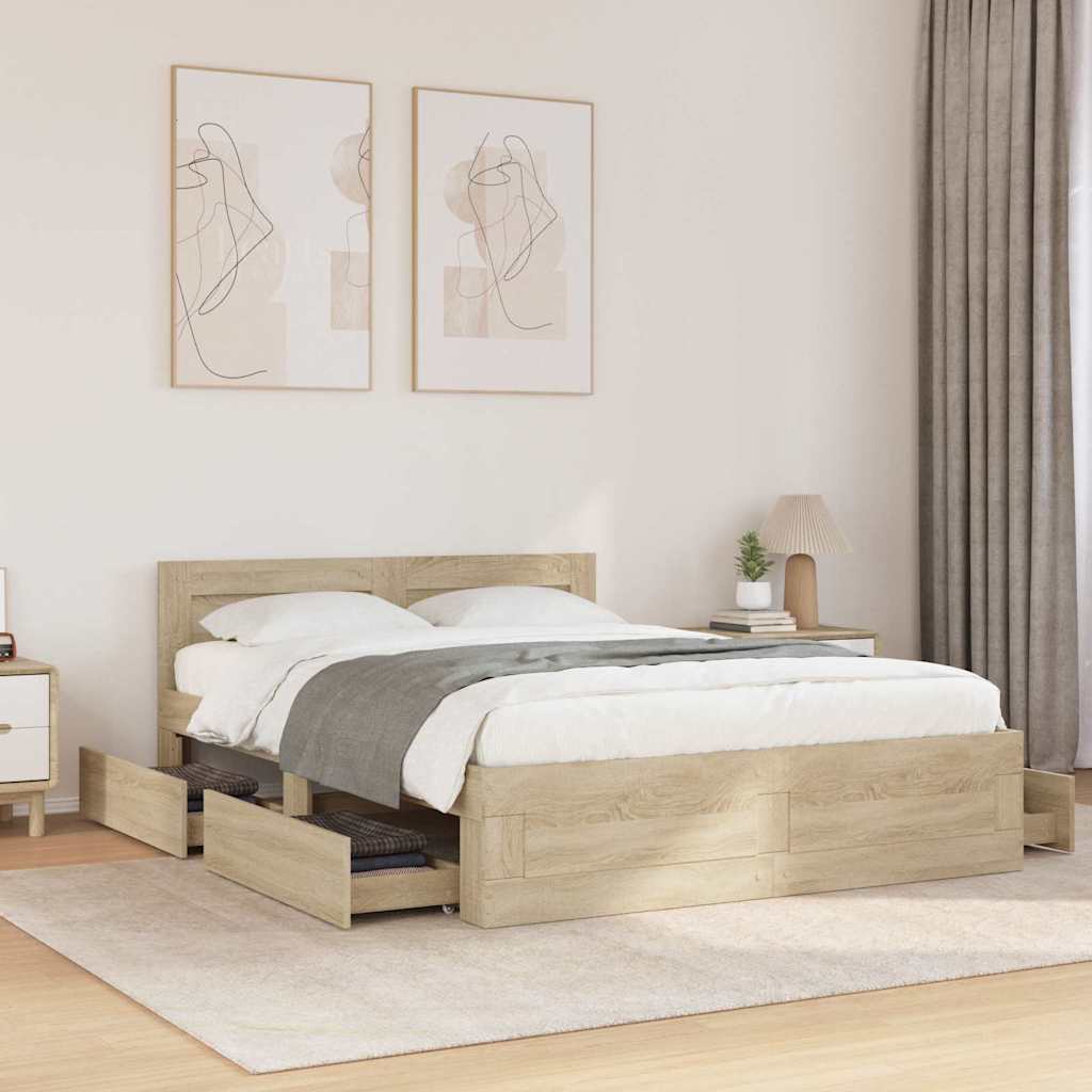 Estructura de cama con cajón 2 pcs Sonoma Madera de ingeniería