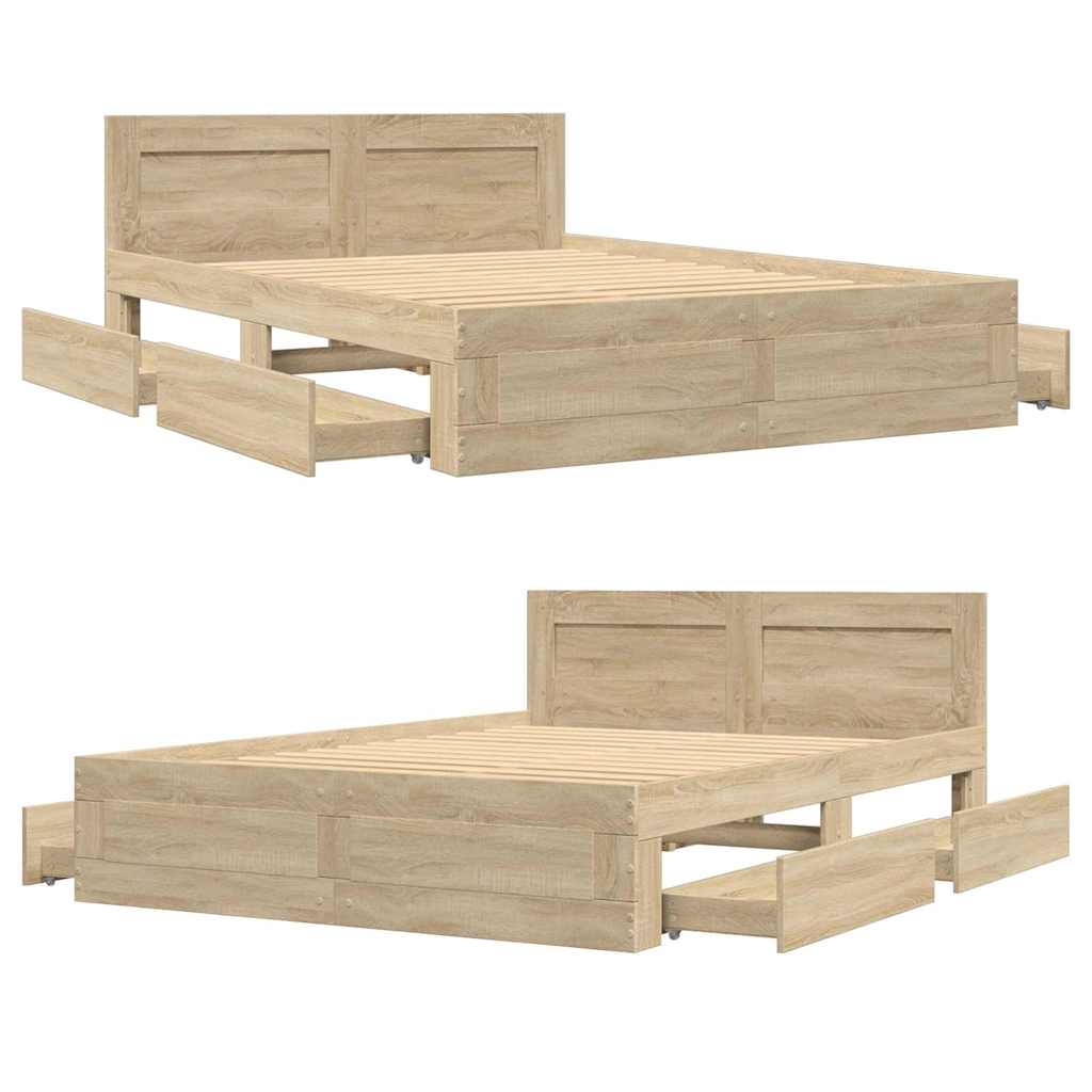 Estructura de cama con cajón 2 pcs Sonoma Madera de ingeniería