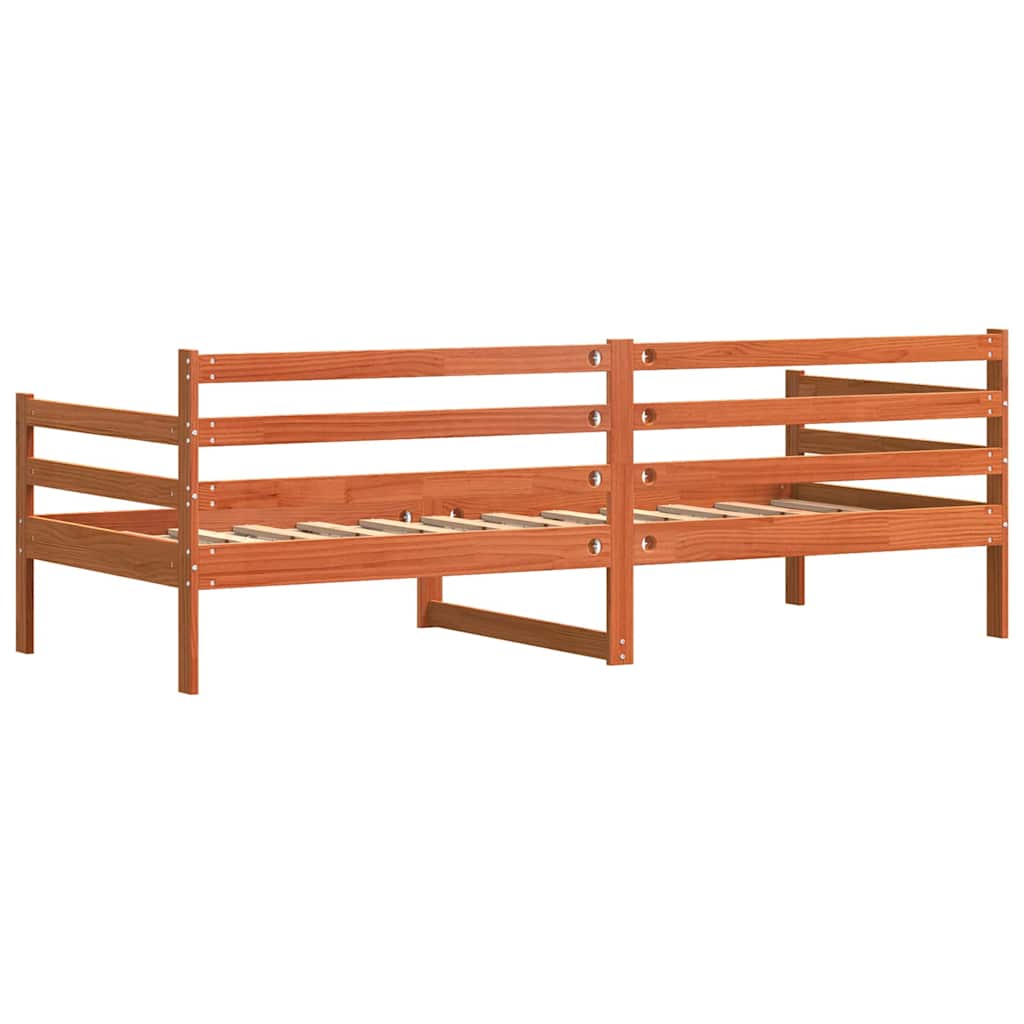 Cama de Día con cabecera Marrón cera Madera de pino macizo