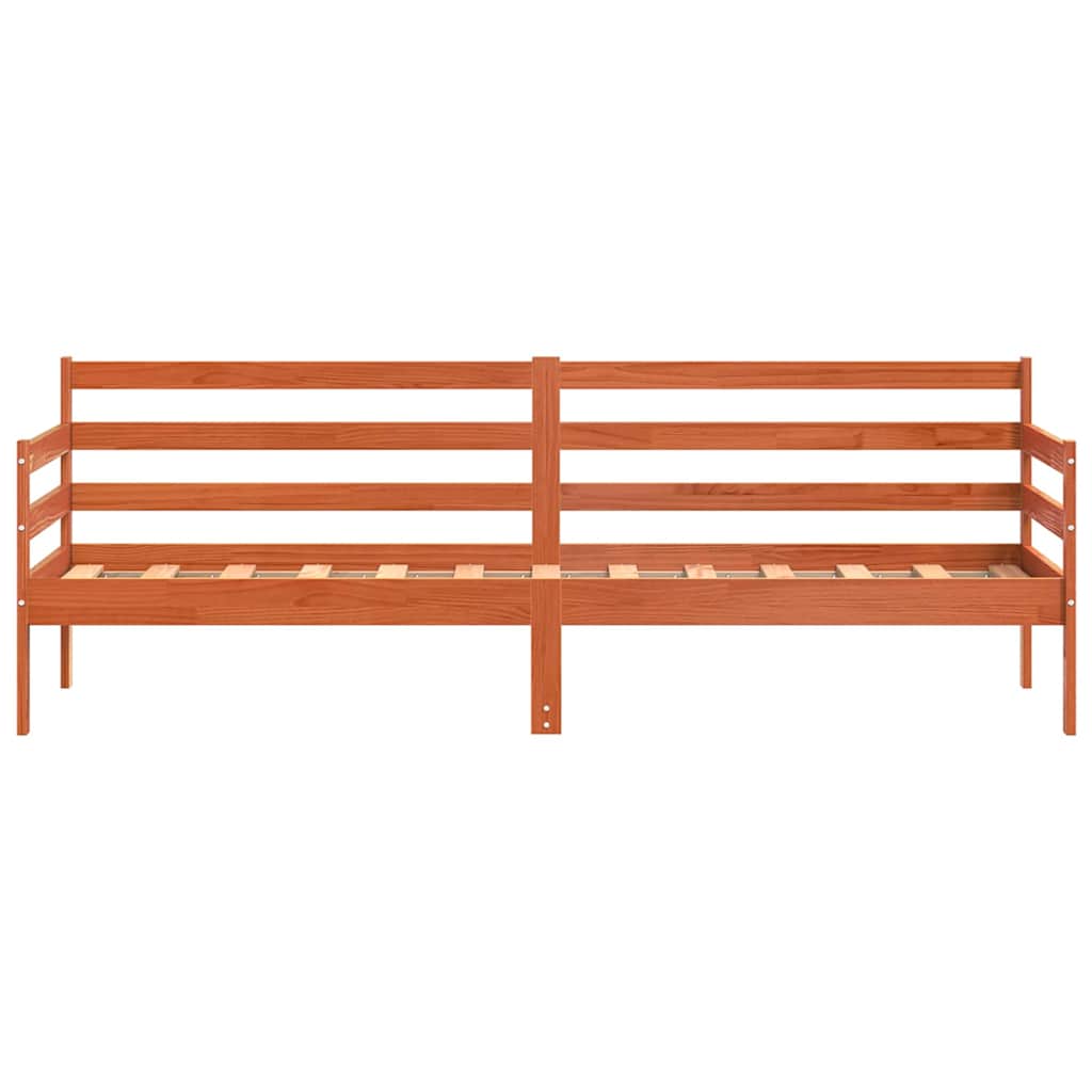 Cama de Día con cabecera Marrón cera Madera de pino macizo