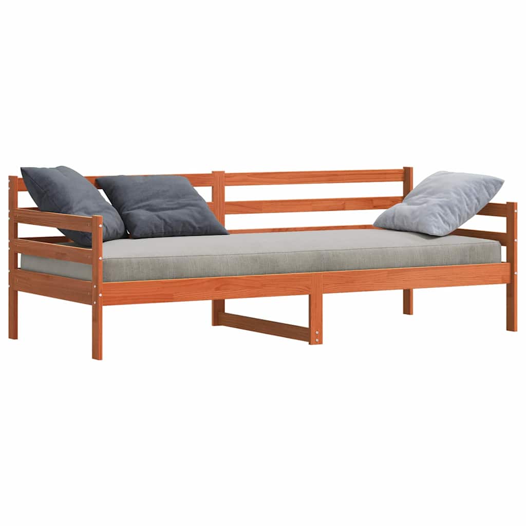 Cama de Día con cabecera Marrón cera Madera de pino macizo