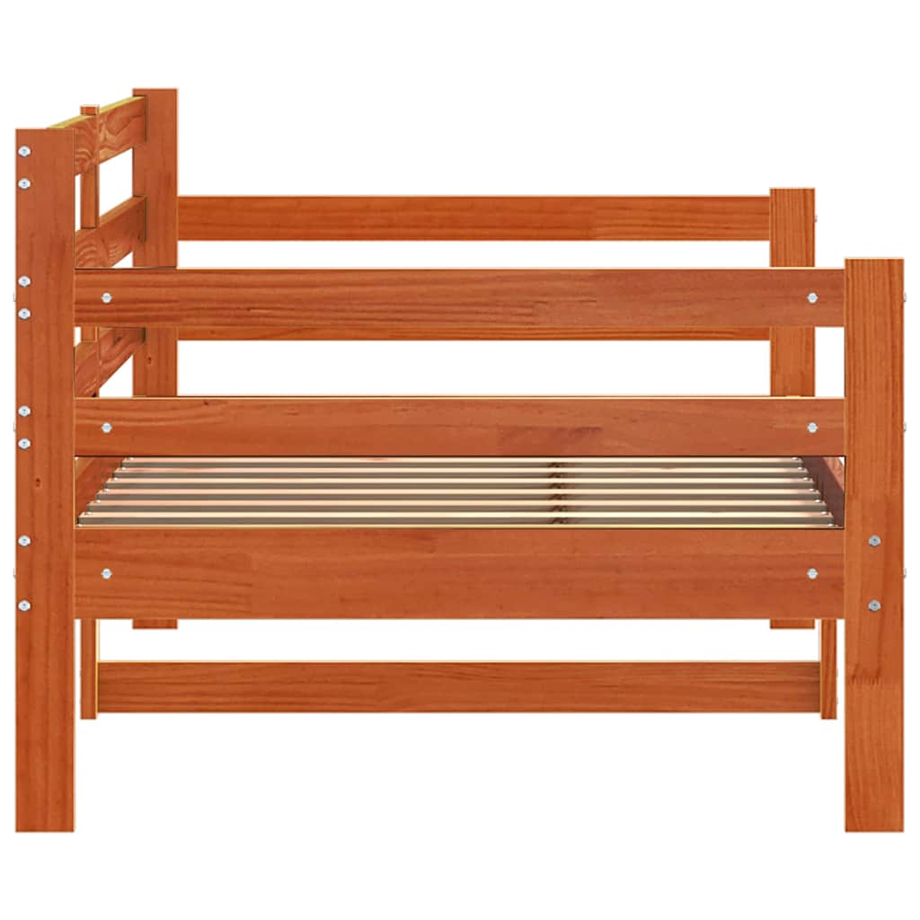 Cama de Día con cabecera Marrón cera Madera de pino macizo