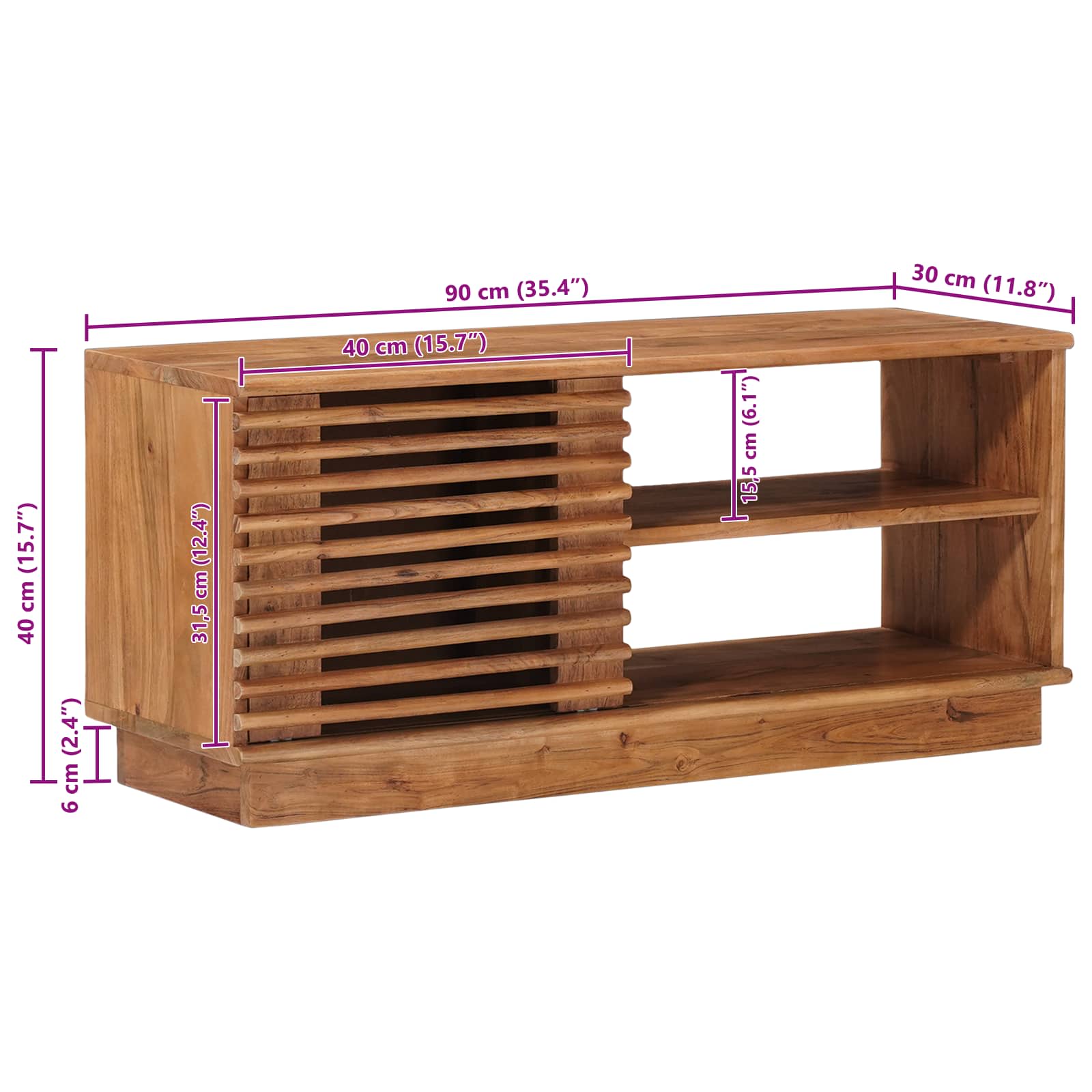 Mueble de TV con almacenamiento Natural 90 x 30 x 40 cm