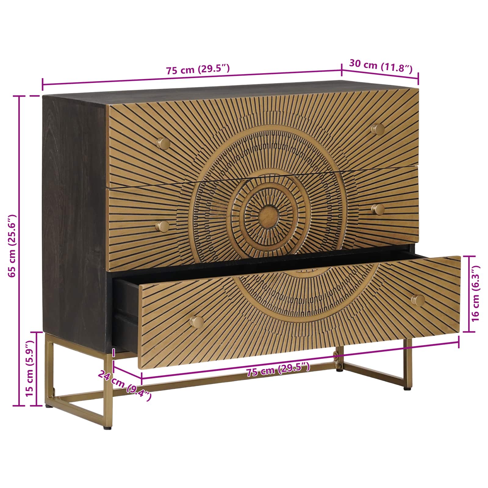 Cajonera con cajón Latón 75 x 30 x 65 cm