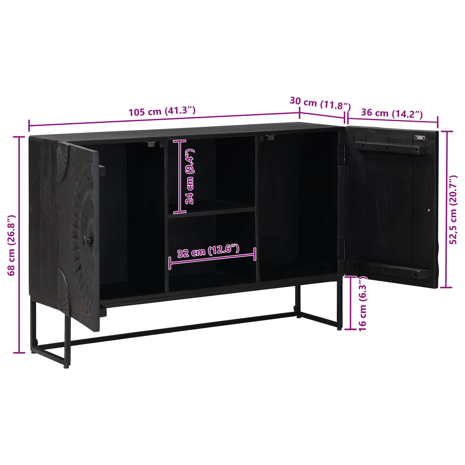 Aparador Negro 105 x 30 x 68 cm