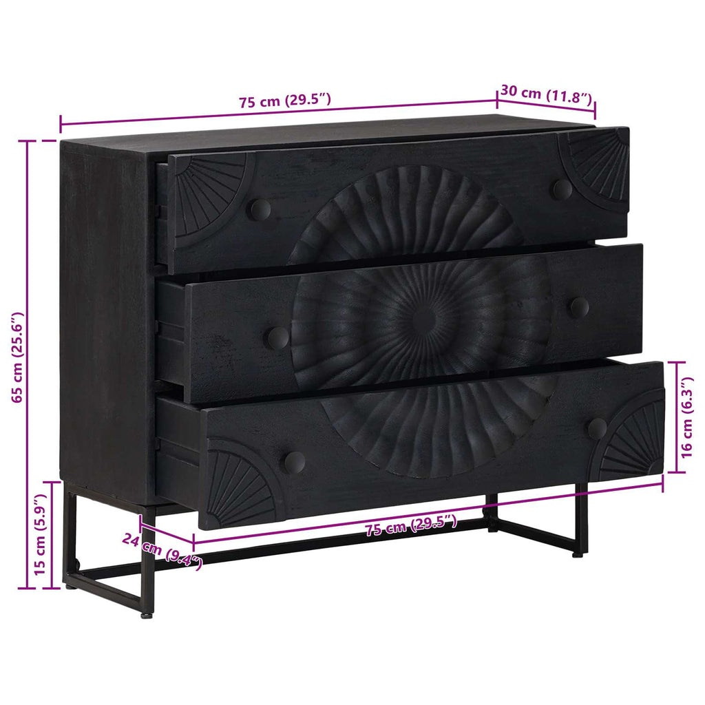 Cajonera con cajón Negro 75 x 30 x 65 cm