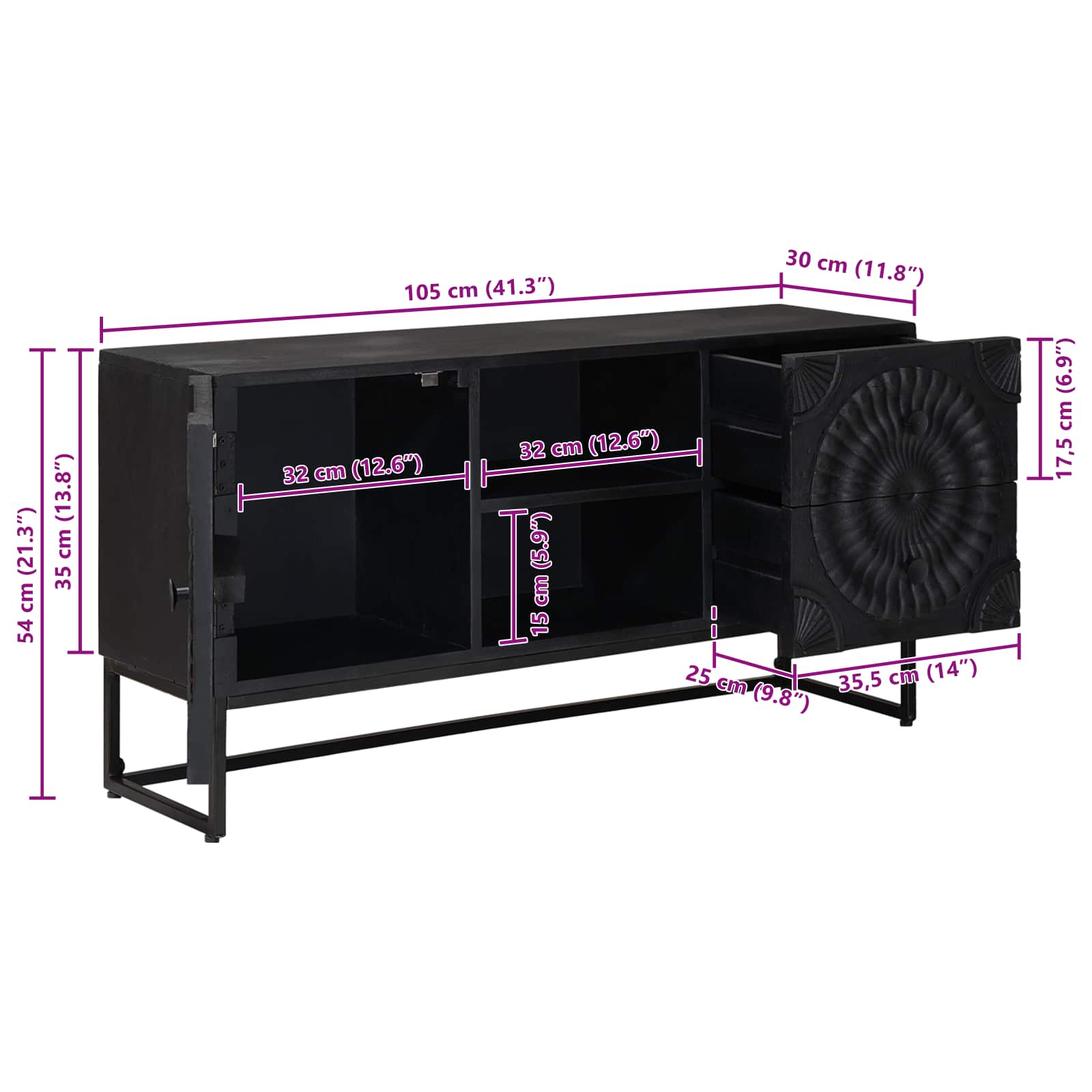 Mueble de TV con cajón con estante Negro 105 x 30 x 54 cm