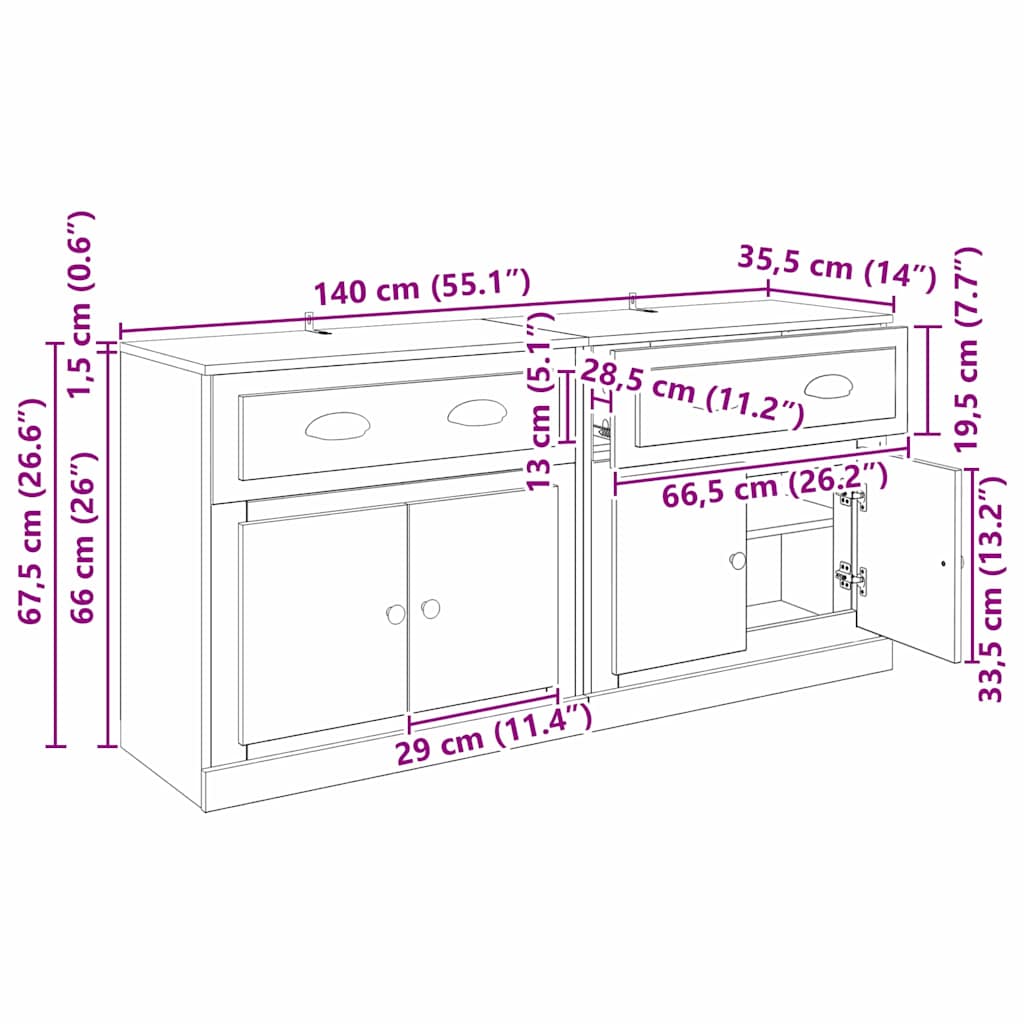 Tableros Lateral 2 pcs Madera Vieja 70 x 35,5 x 67,5 cm