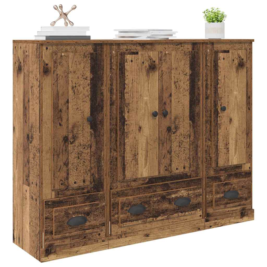 Aparador alto 3 pcs Madera envejecida Madera de ingeniería