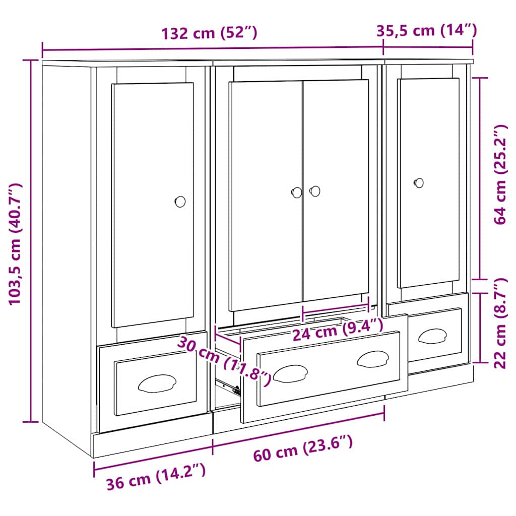 Aparador alto 3 pcs Madera envejecida Madera de ingeniería