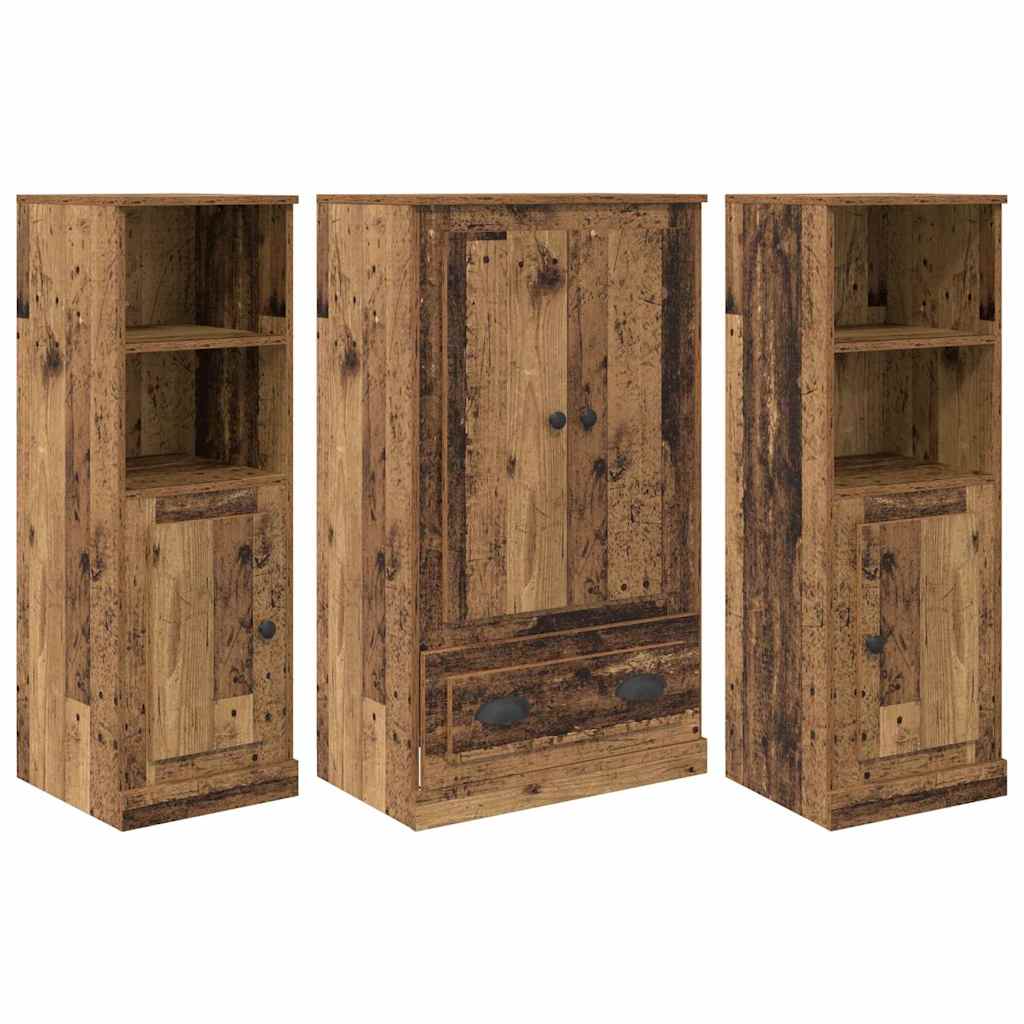 Aparador alto 3 pcs Madera envejecida Madera de ingeniería