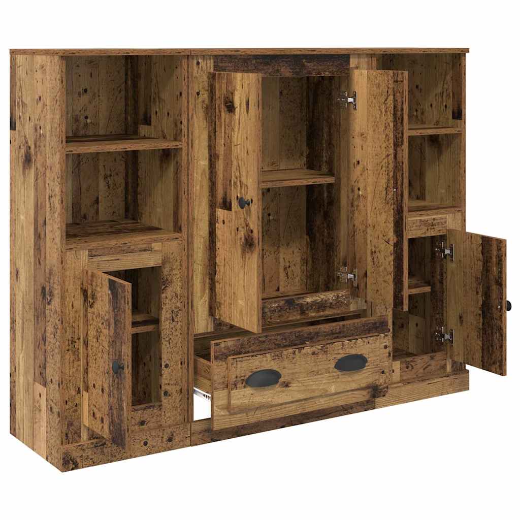 Aparador alto 3 pcs Madera envejecida Madera de ingeniería