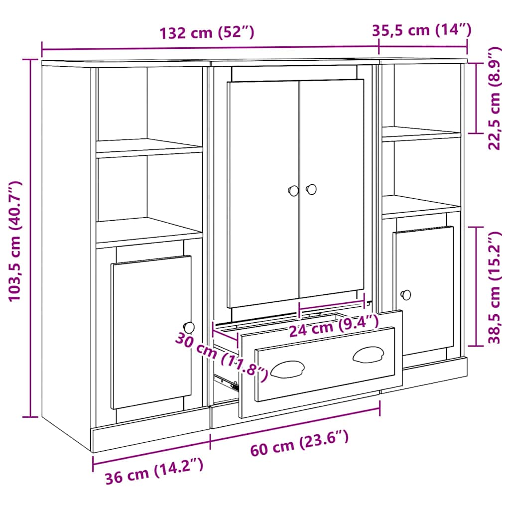 Aparador alto 3 pcs Madera envejecida Madera de ingeniería