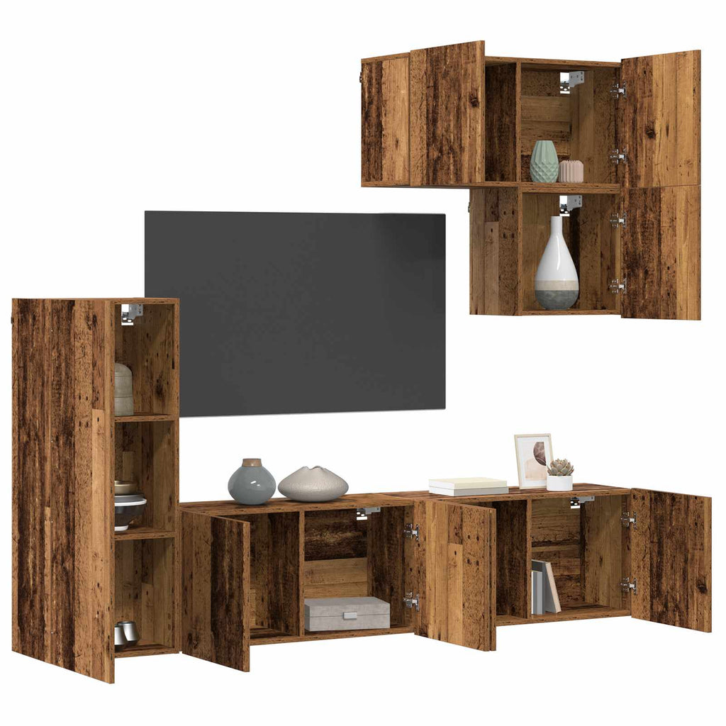 Unidad de Pared para TV 5 pcs Madera envejecida