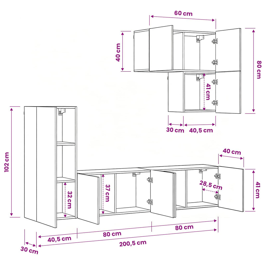 Unidad de Pared para TV 5 pcs Madera envejecida
