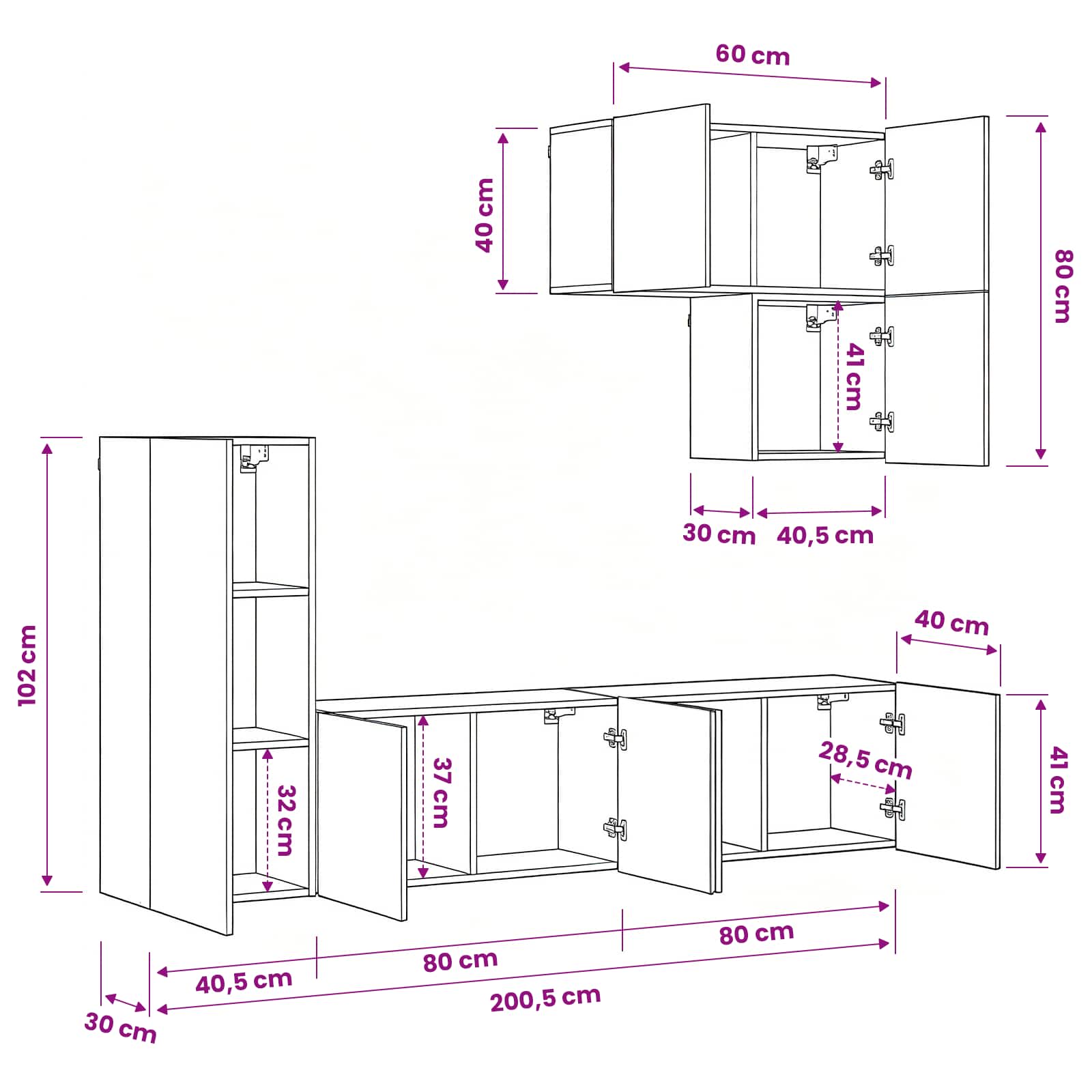 Unidad de Pared para TV 5 pcs Madera envejecida