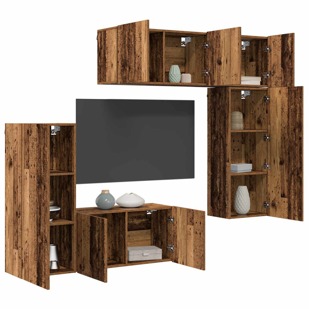 Unidad de Pared para TV 5 pcs Madera envejecida
