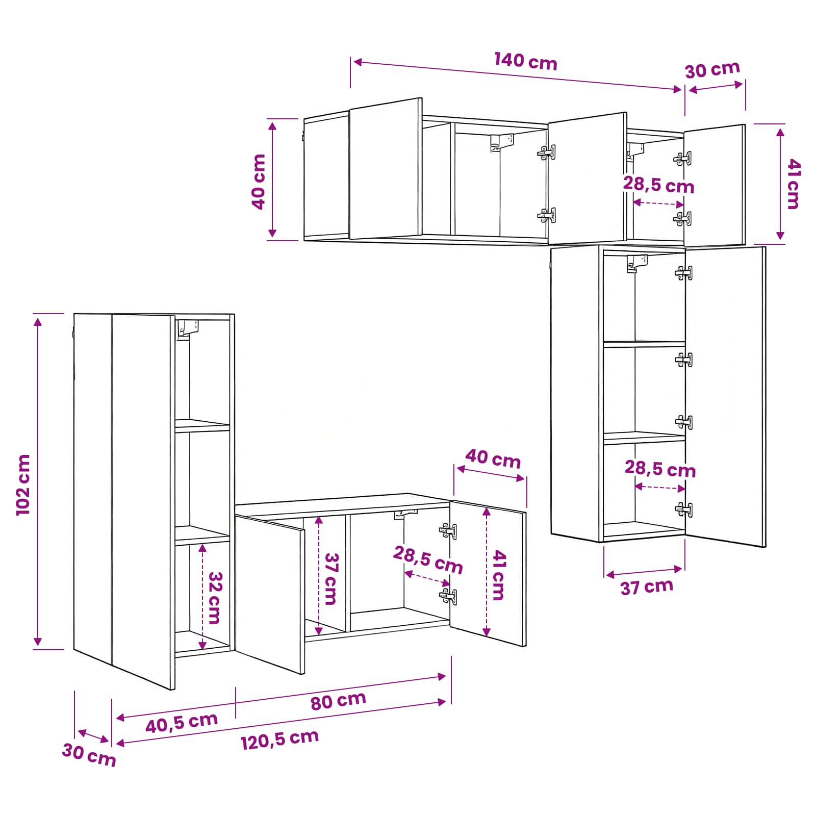 Unidad de Pared para TV 5 pcs Madera envejecida
