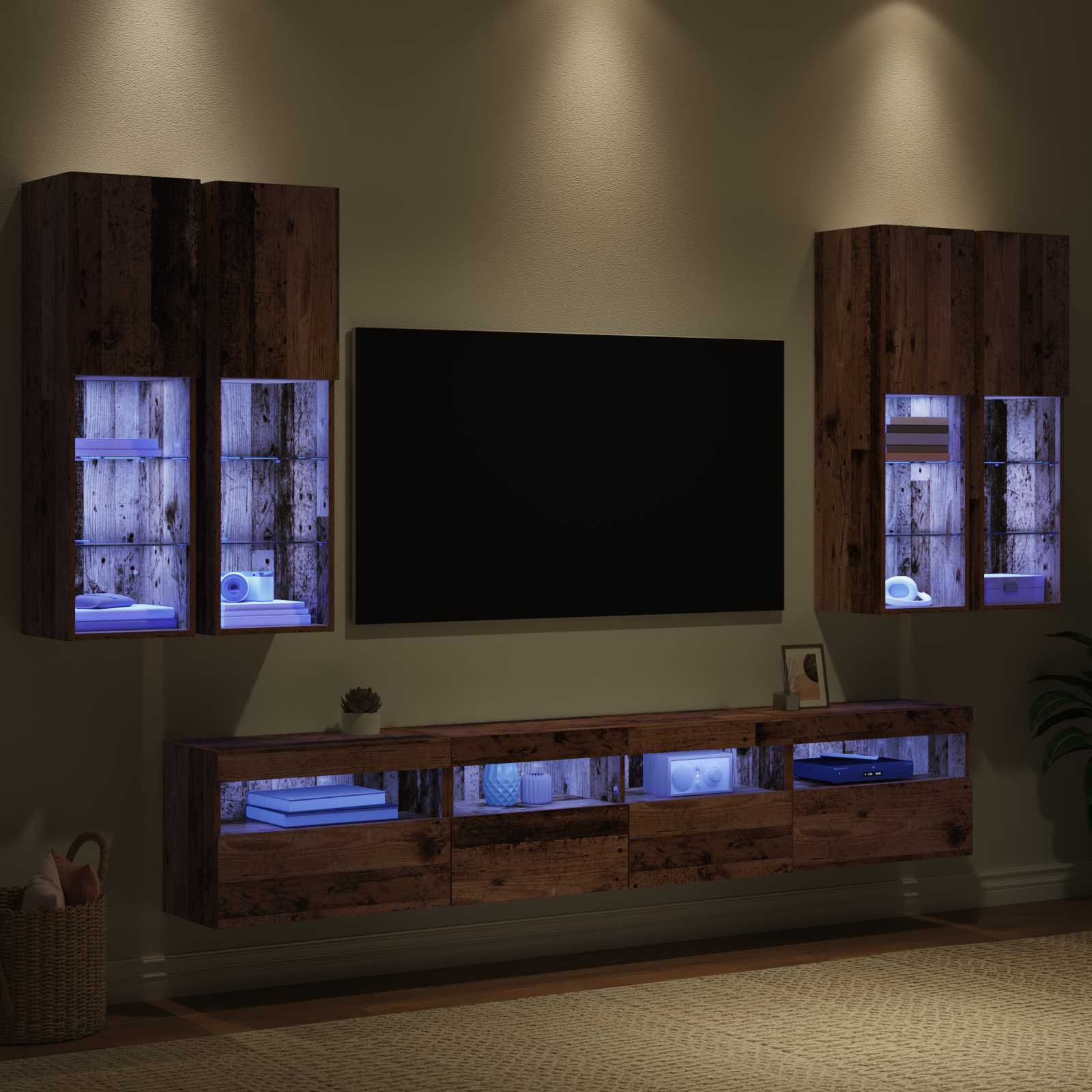 Conjunto de mueble de TV en la pared con luces LED 7 pcs
