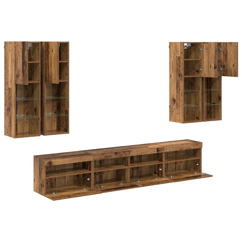 Conjunto de mueble de TV en la pared con luces LED 7 pcs