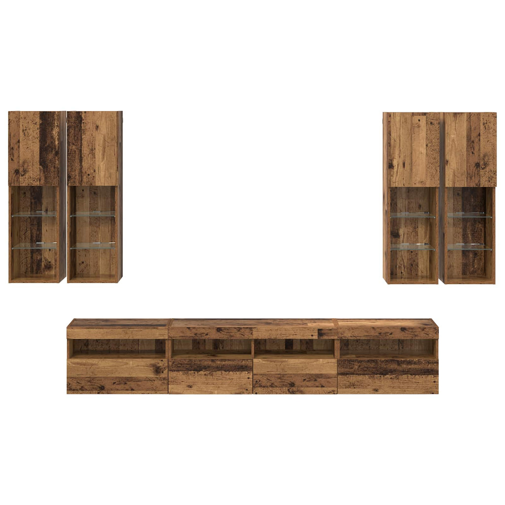 Conjunto de mueble de TV en la pared con luces LED 7 pcs