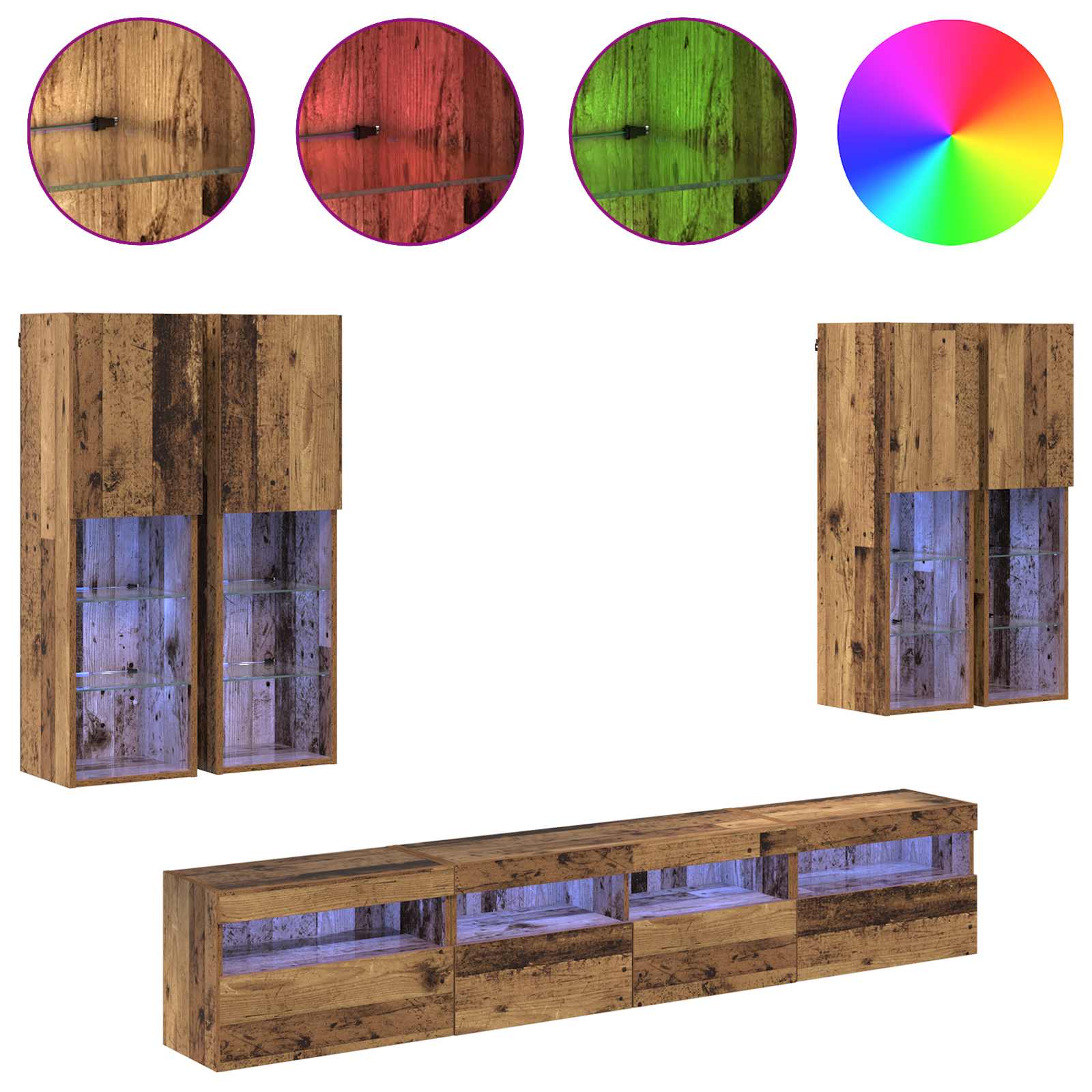 Conjunto de mueble de TV en la pared con luces LED 7 pcs
