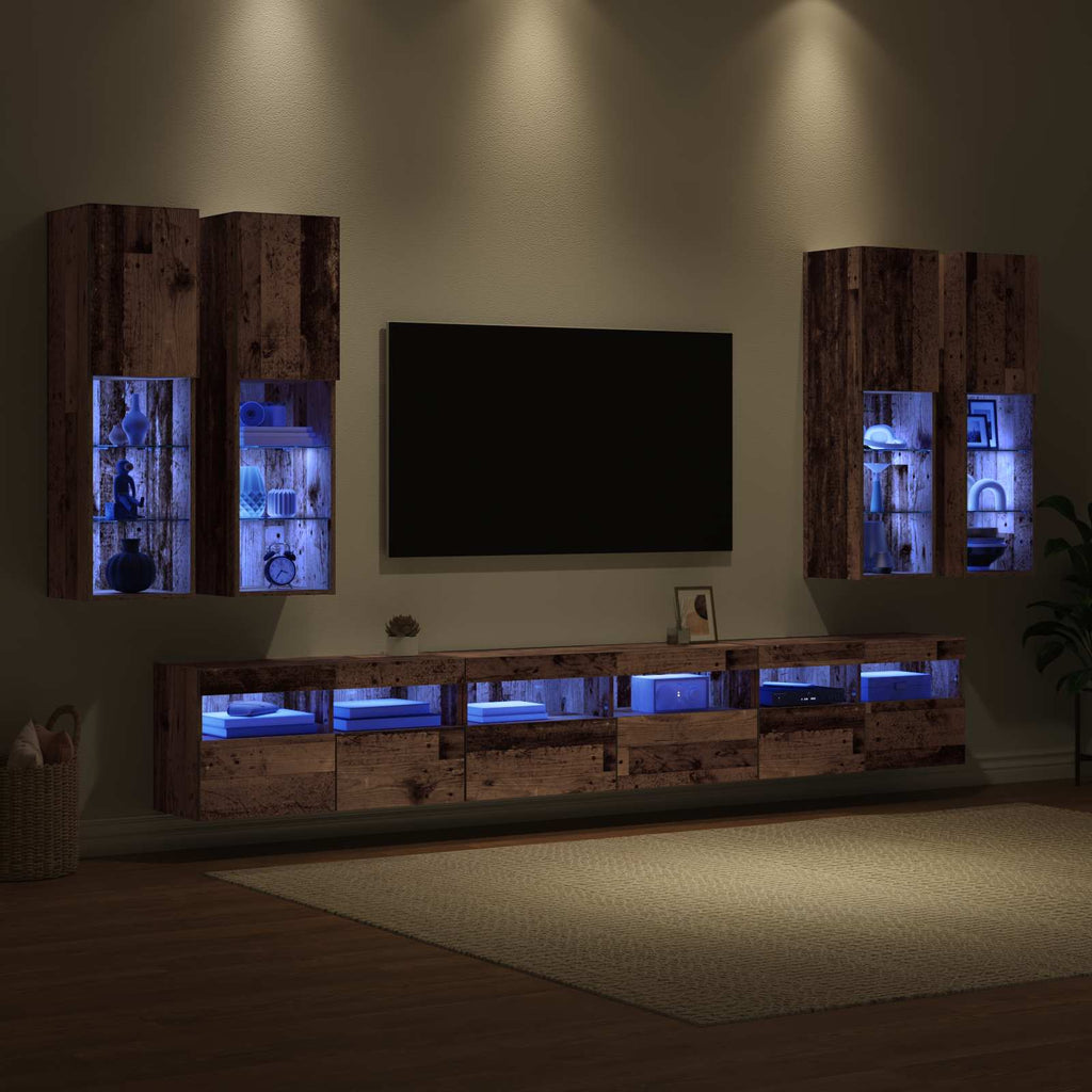 Conjunto de mueble para TV de pared 7 pcs Madera envejecida
