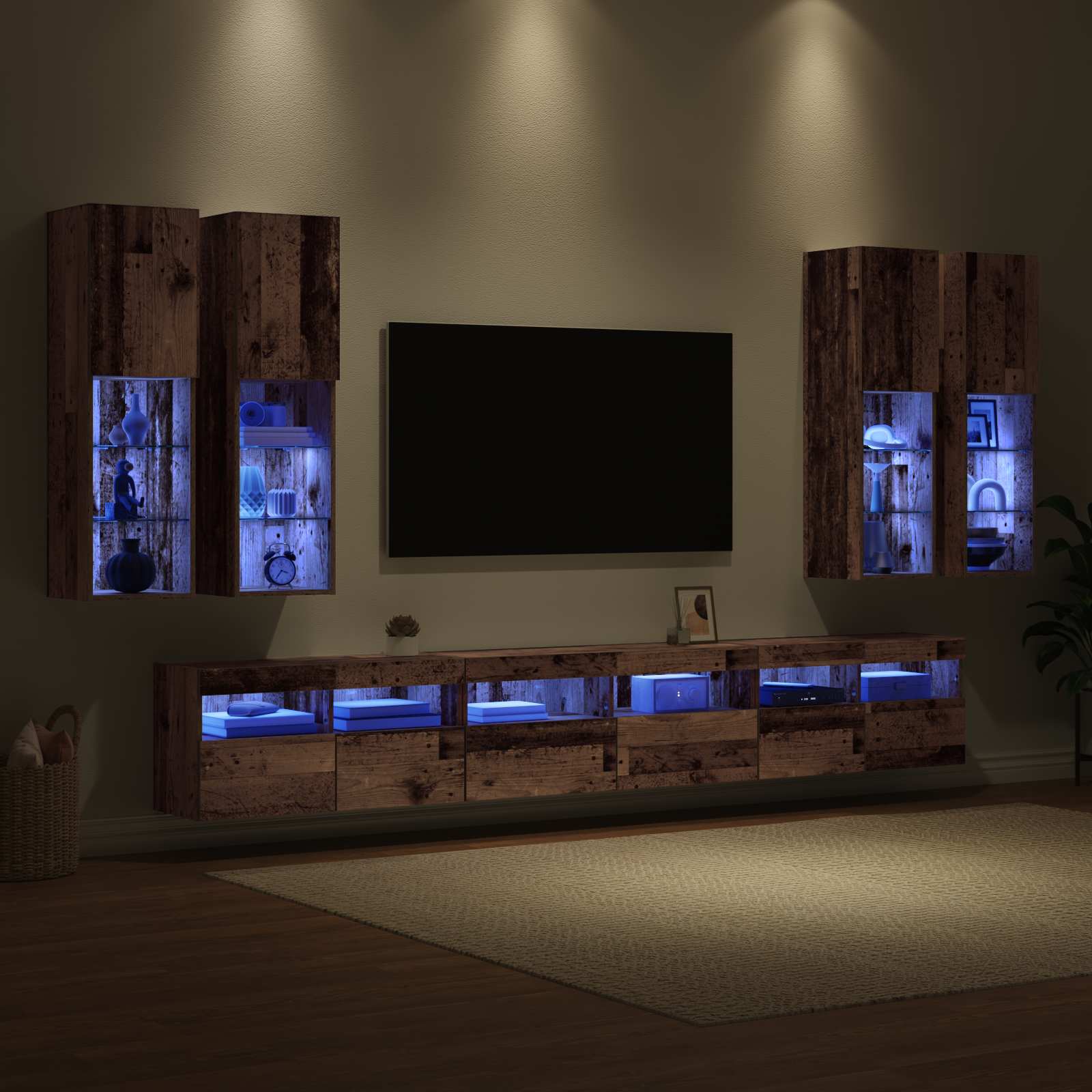 Conjunto de mueble para TV de pared 7 pcs Madera envejecida