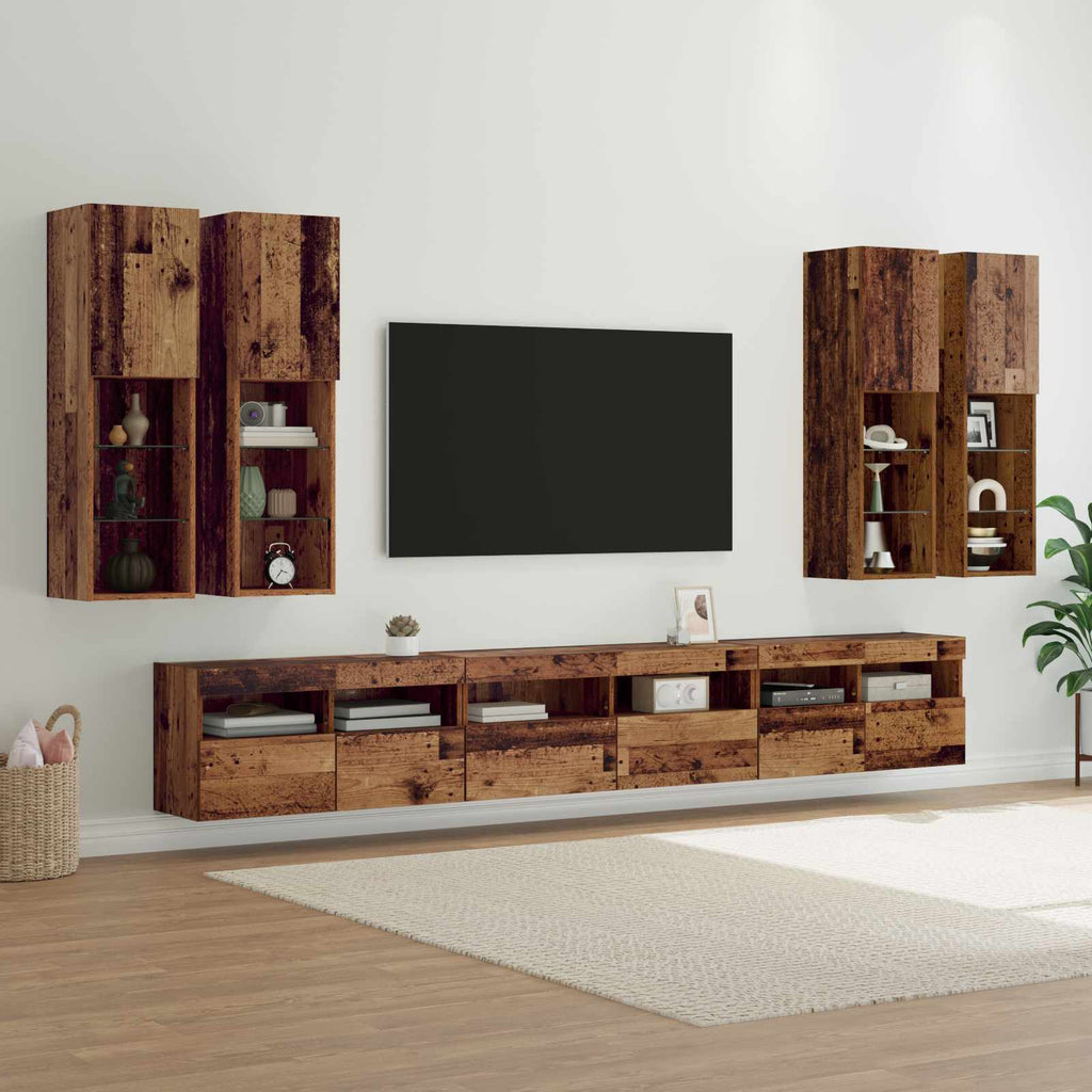 Conjunto de mueble para TV de pared 7 pcs Madera envejecida