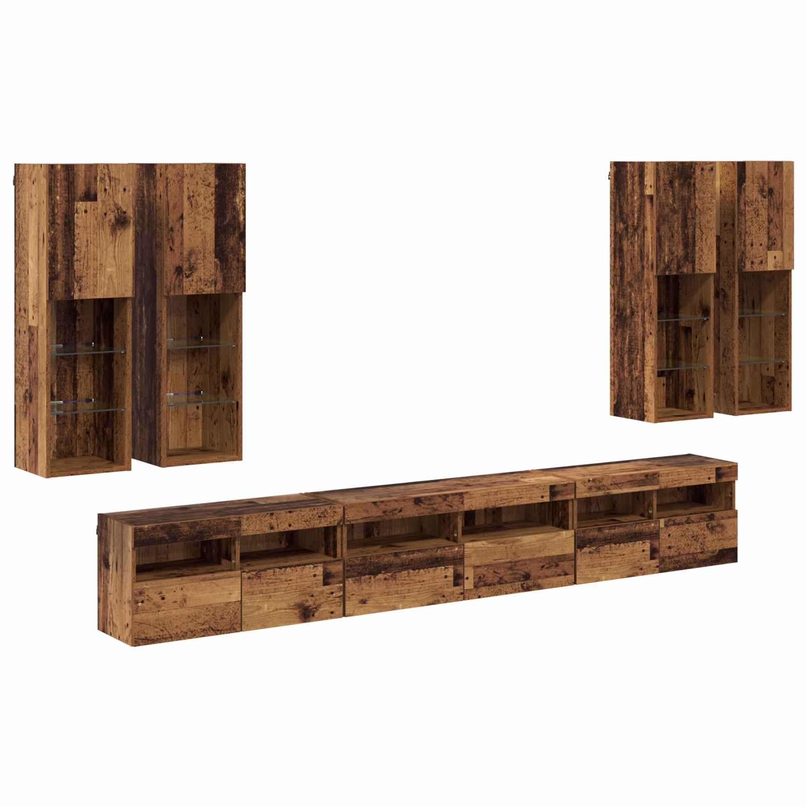 Conjunto de mueble para TV de pared 7 pcs Madera envejecida