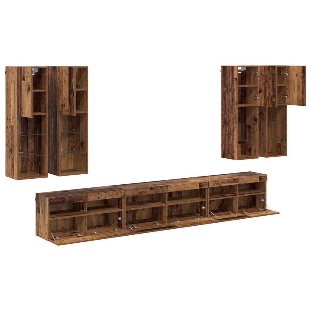 Conjunto de mueble para TV de pared 7 pcs Madera envejecida