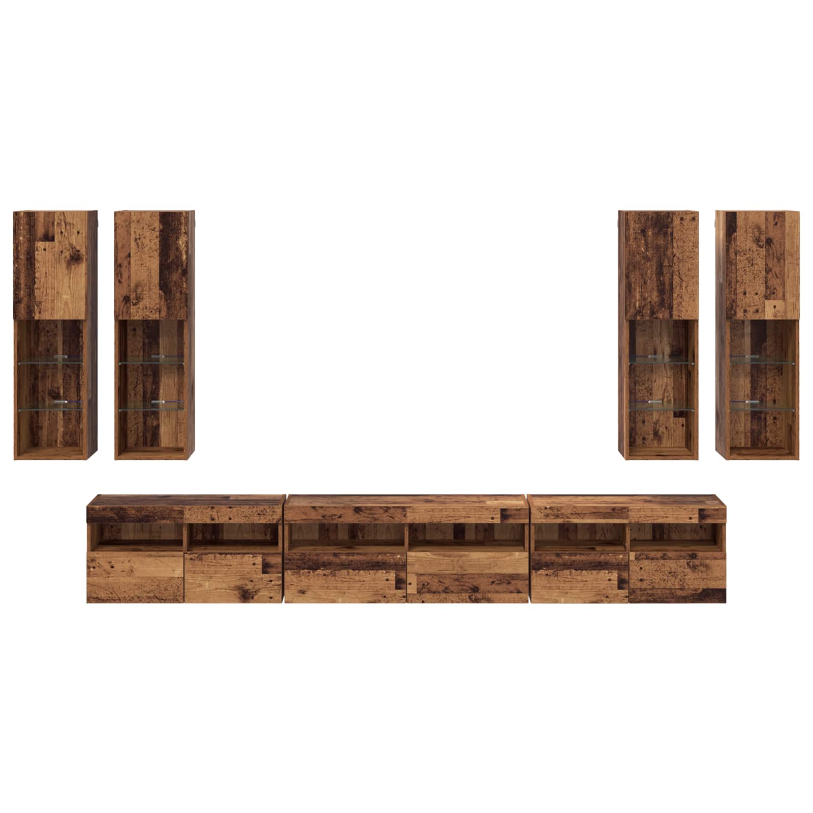Conjunto de mueble para TV de pared 7 pcs Madera envejecida