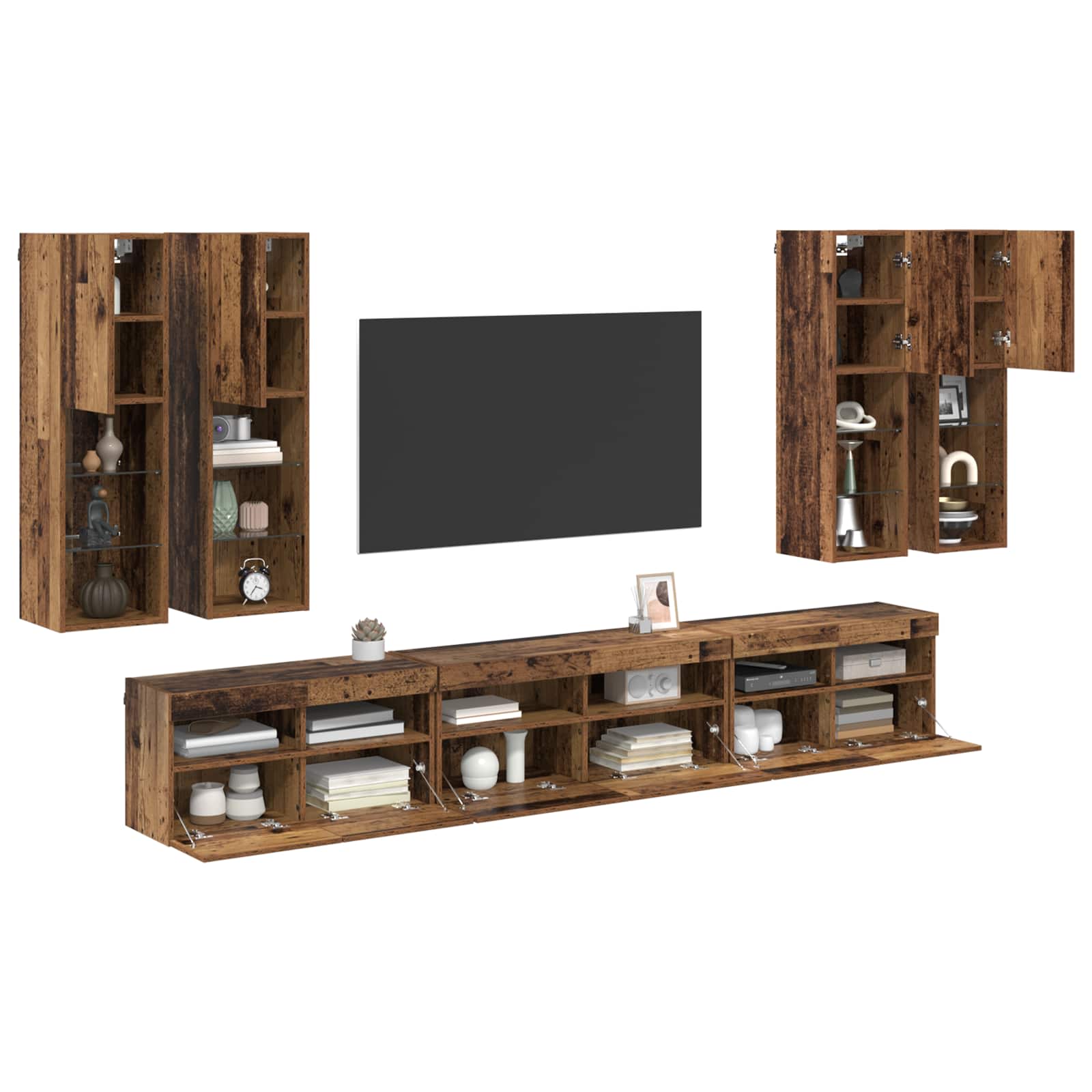 Conjunto de mueble para TV de pared 7 pcs Madera envejecida