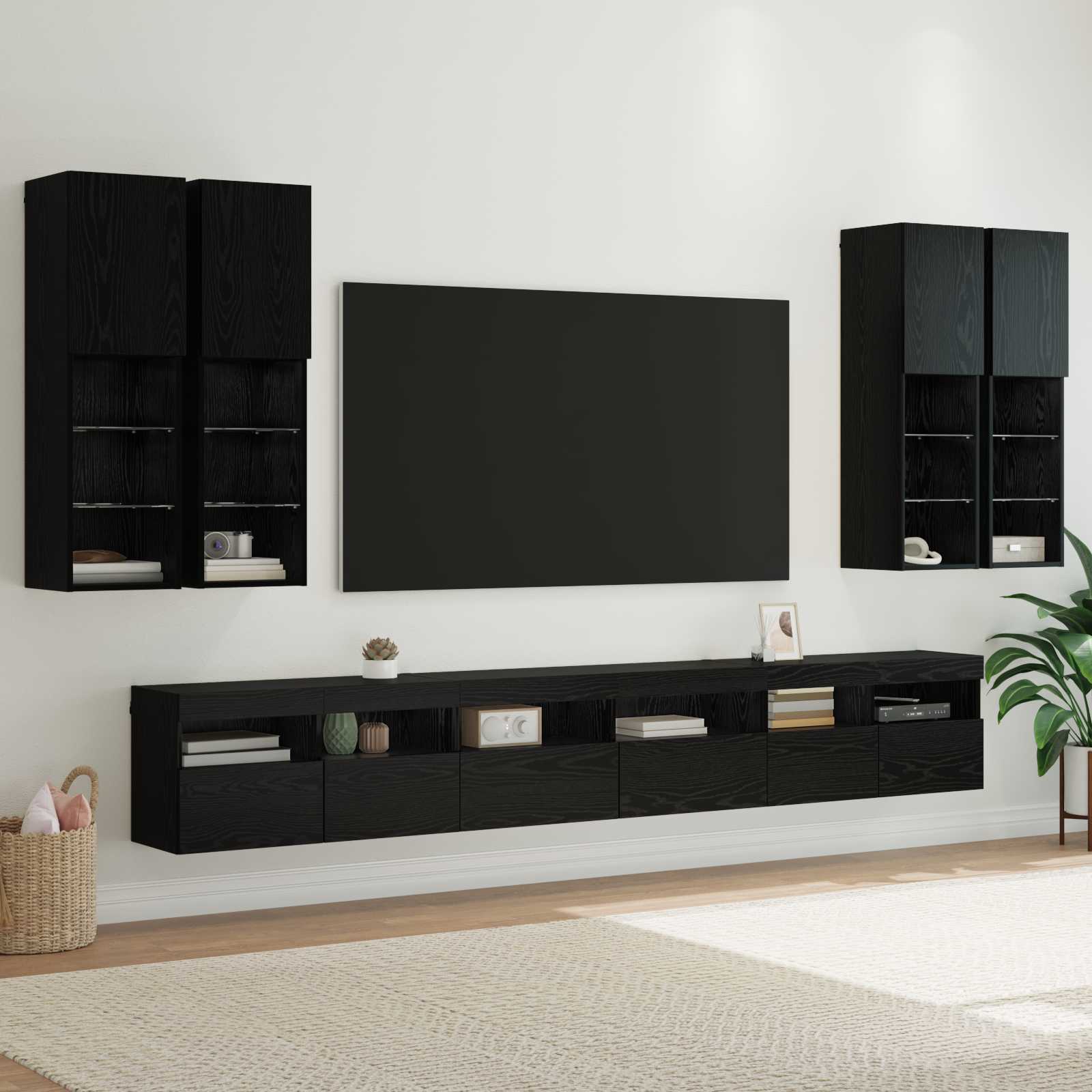 Conjunto de mueble para TV de pared 7 pcs Madera envejecida