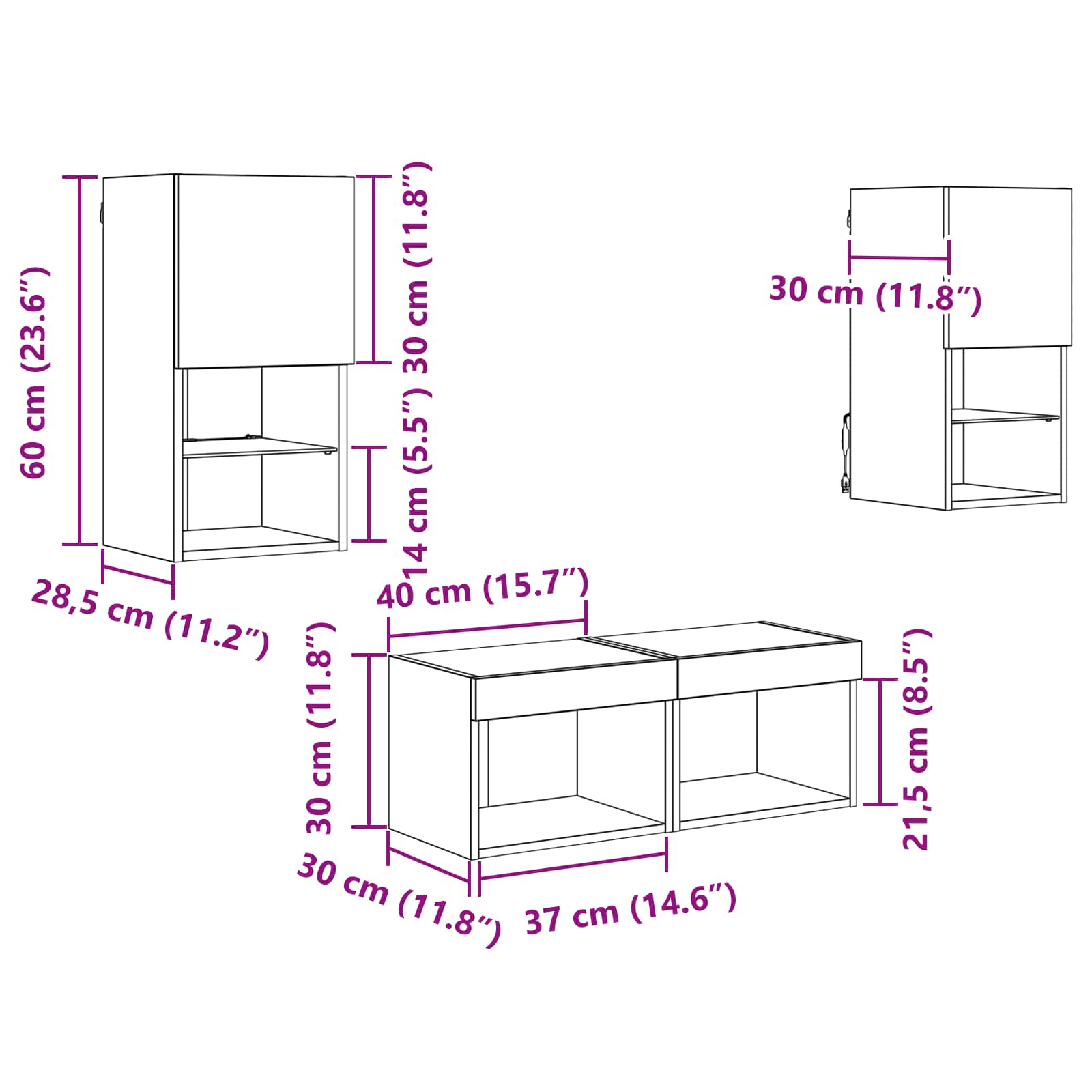 Gabinetes de pared para TV 4 pcs Madera Vieja