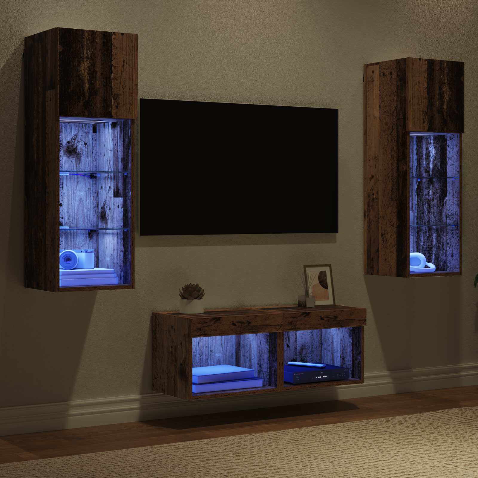 Gabinetes de pared para TV 4 pcs Roble artesanal