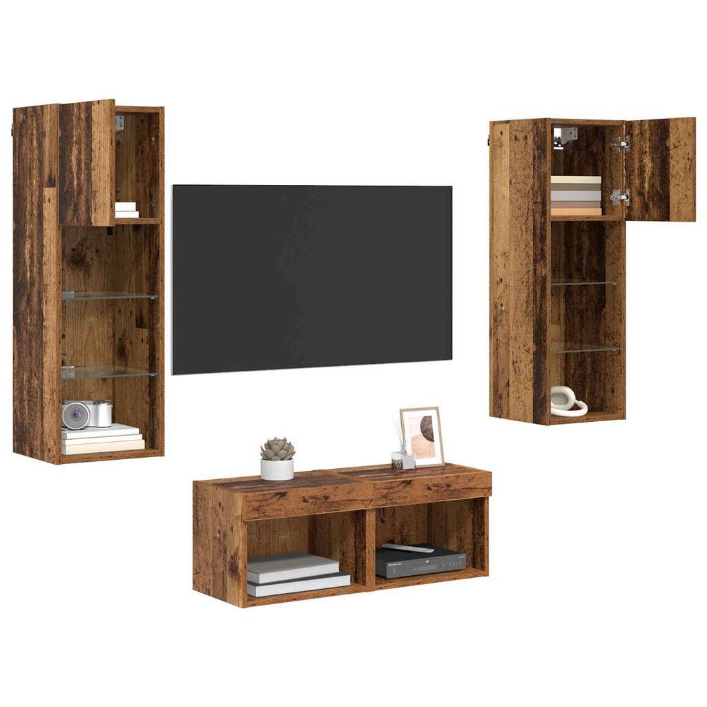 Gabinetes de pared para TV 4 pcs Roble artesanal