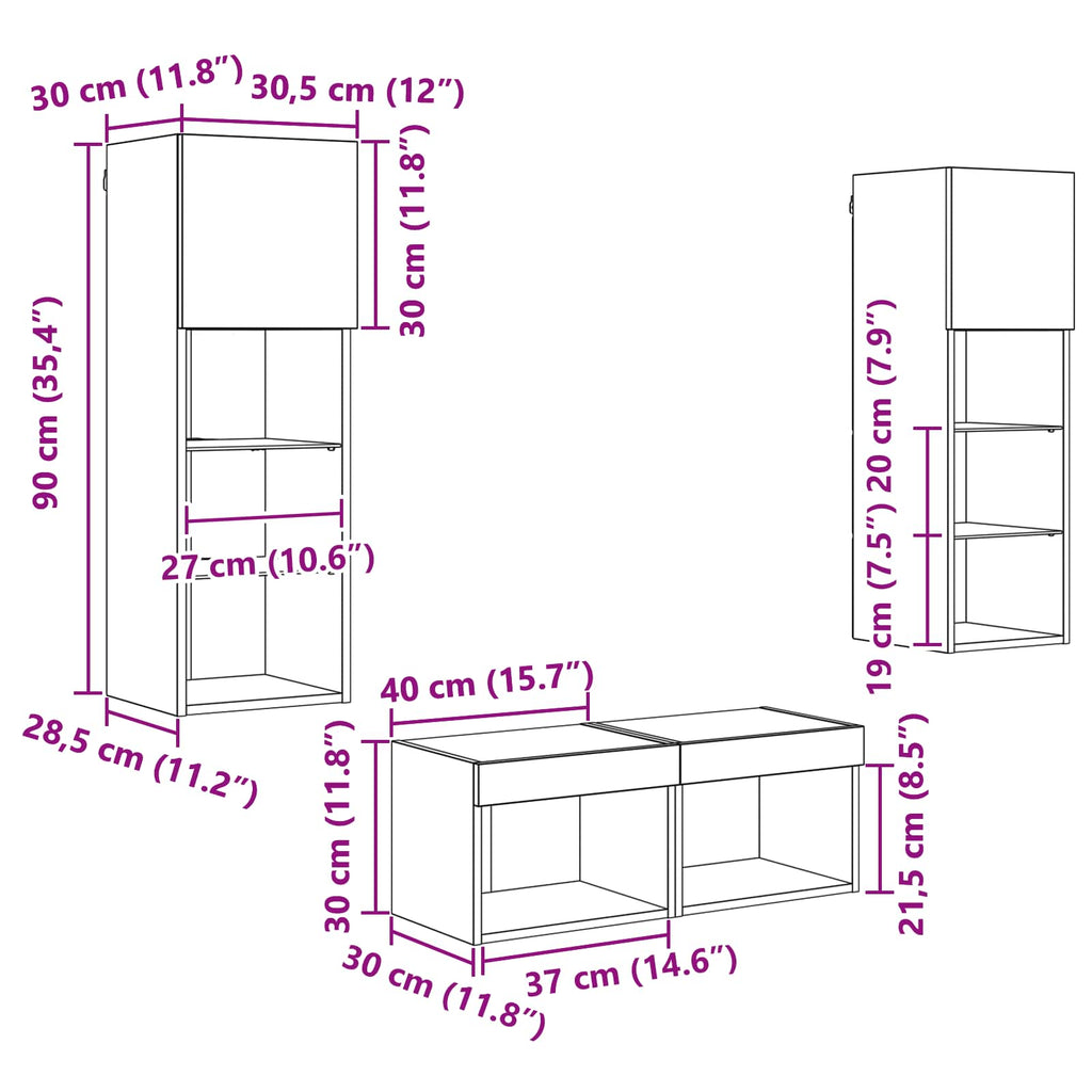 Gabinetes de pared para TV 4 pcs Roble artesanal