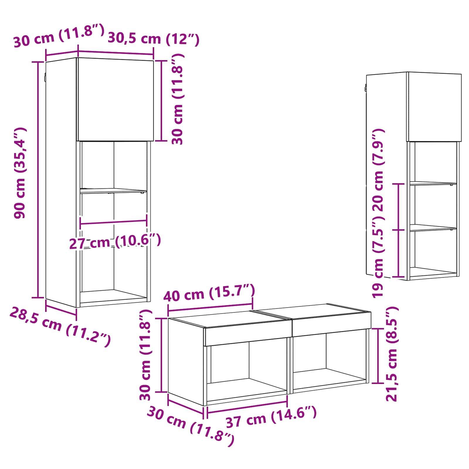 Gabinetes de pared para TV 4 pcs Roble artesanal